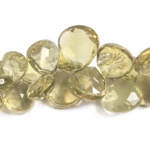 12-21mm Lemon Quartz Heart Briolette Beads 8 inch 41 pieces