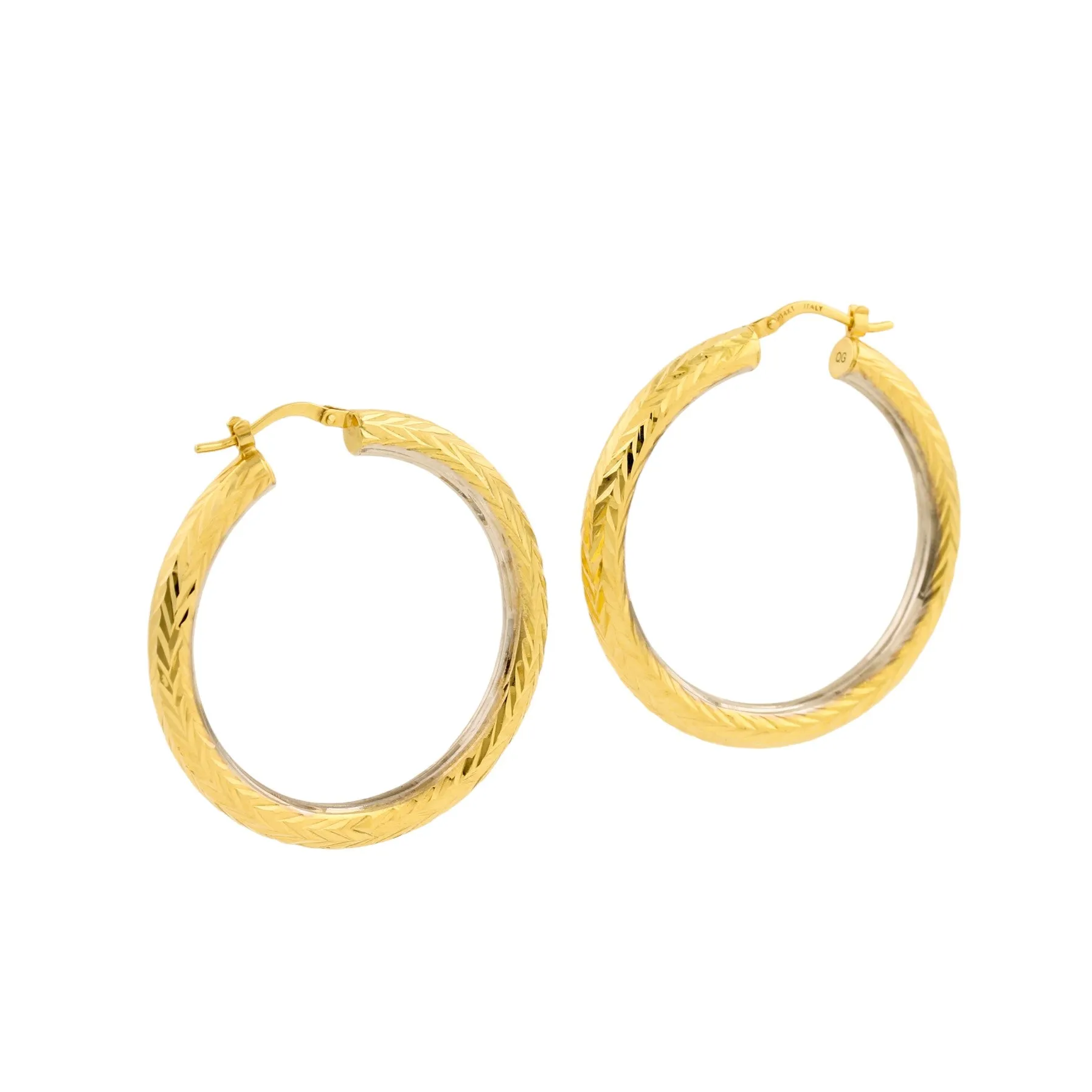 14k Two-Tone Gold x 4mm Chevron Textured Hoop