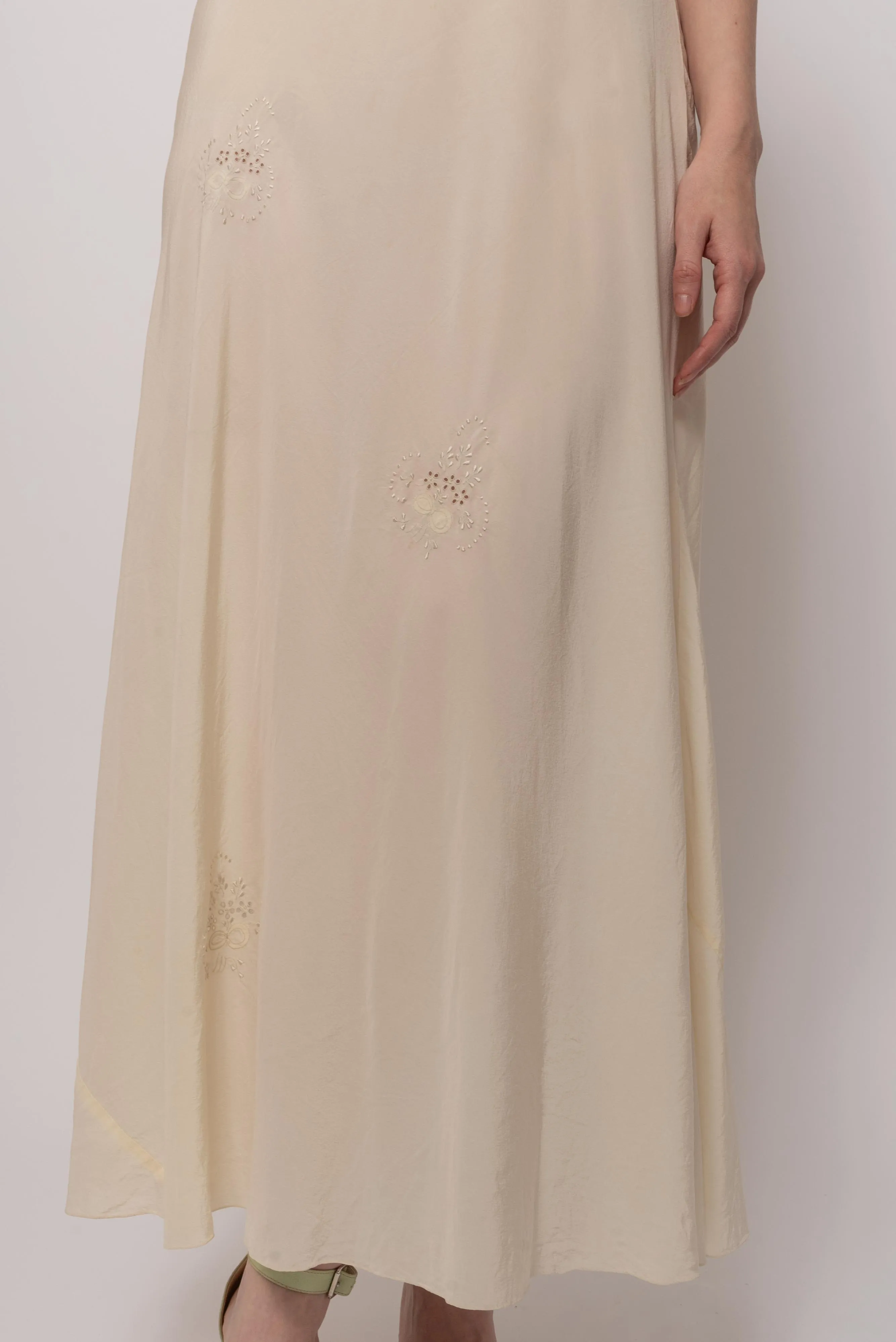 1930s Butter Yellow Silk Full Length Gown