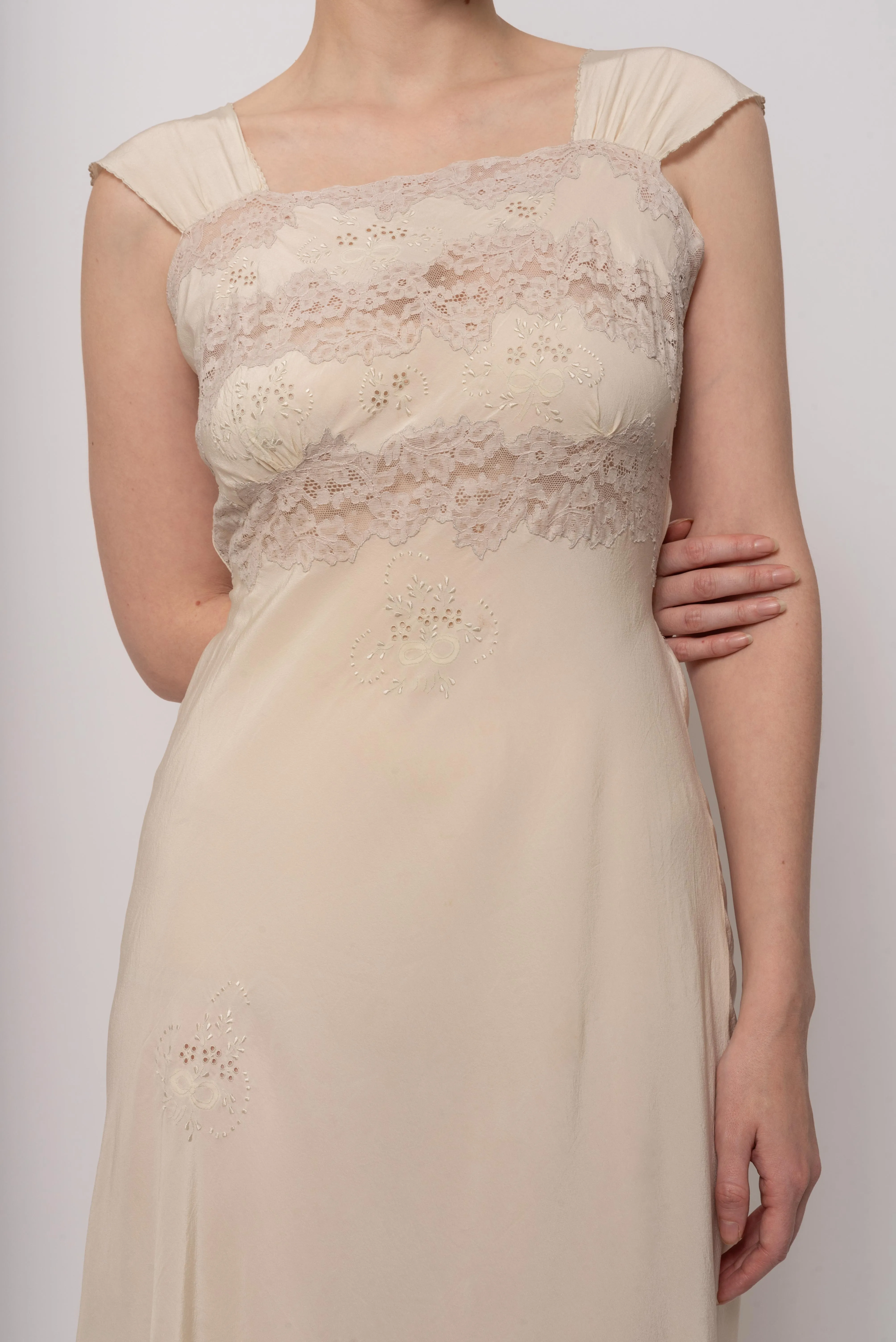 1930s Butter Yellow Silk Full Length Gown