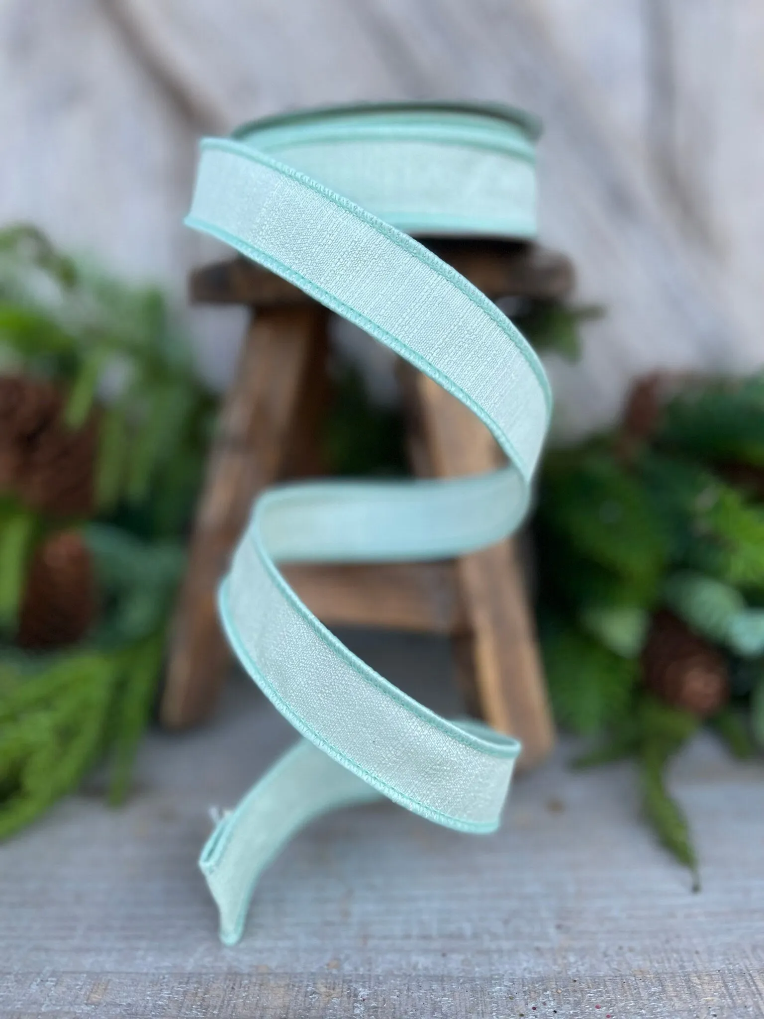 1" Sage Green Ribbon, Farrisilk Shabby Silk