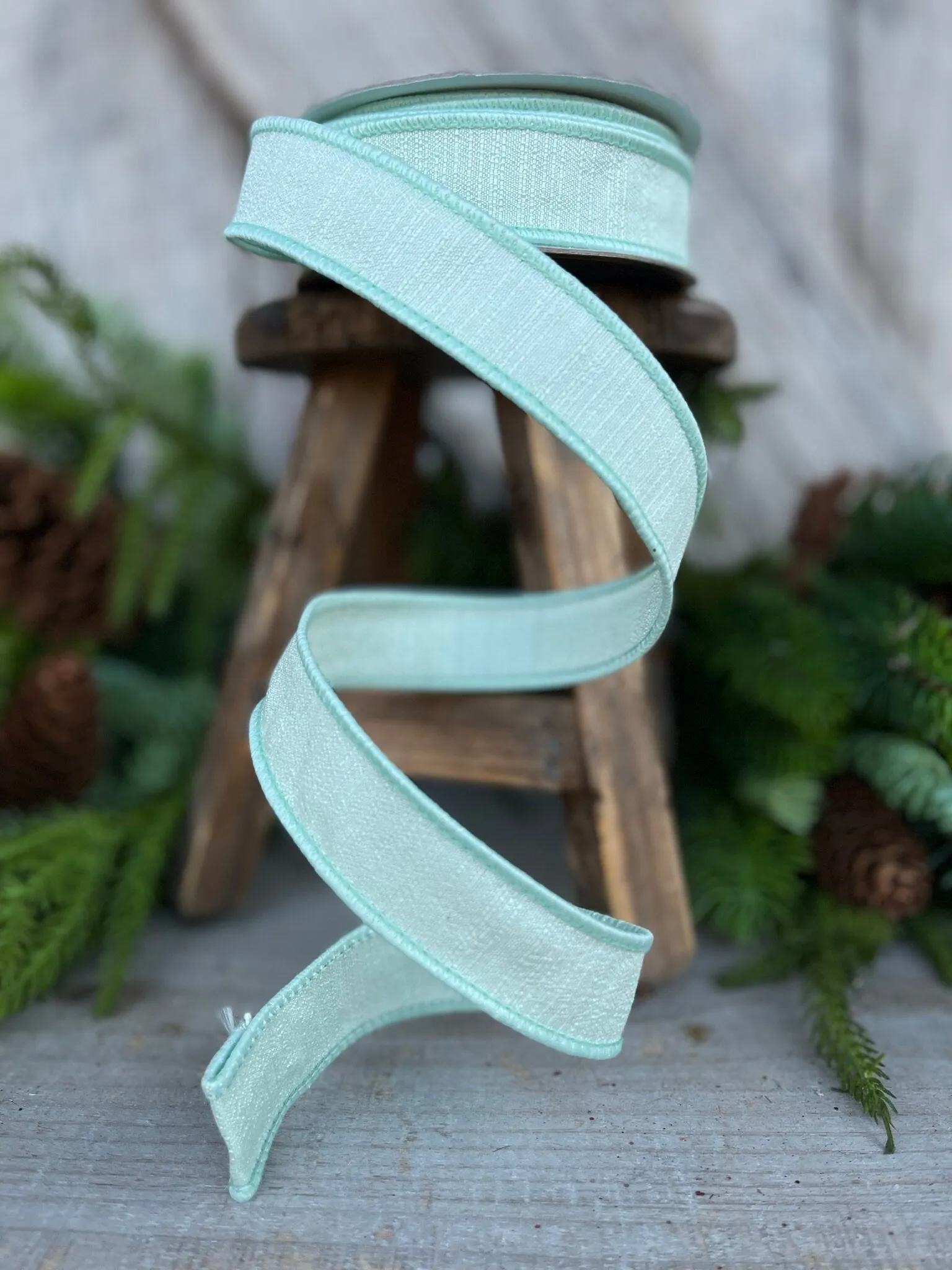 1" Sage Green Ribbon, Farrisilk Shabby Silk