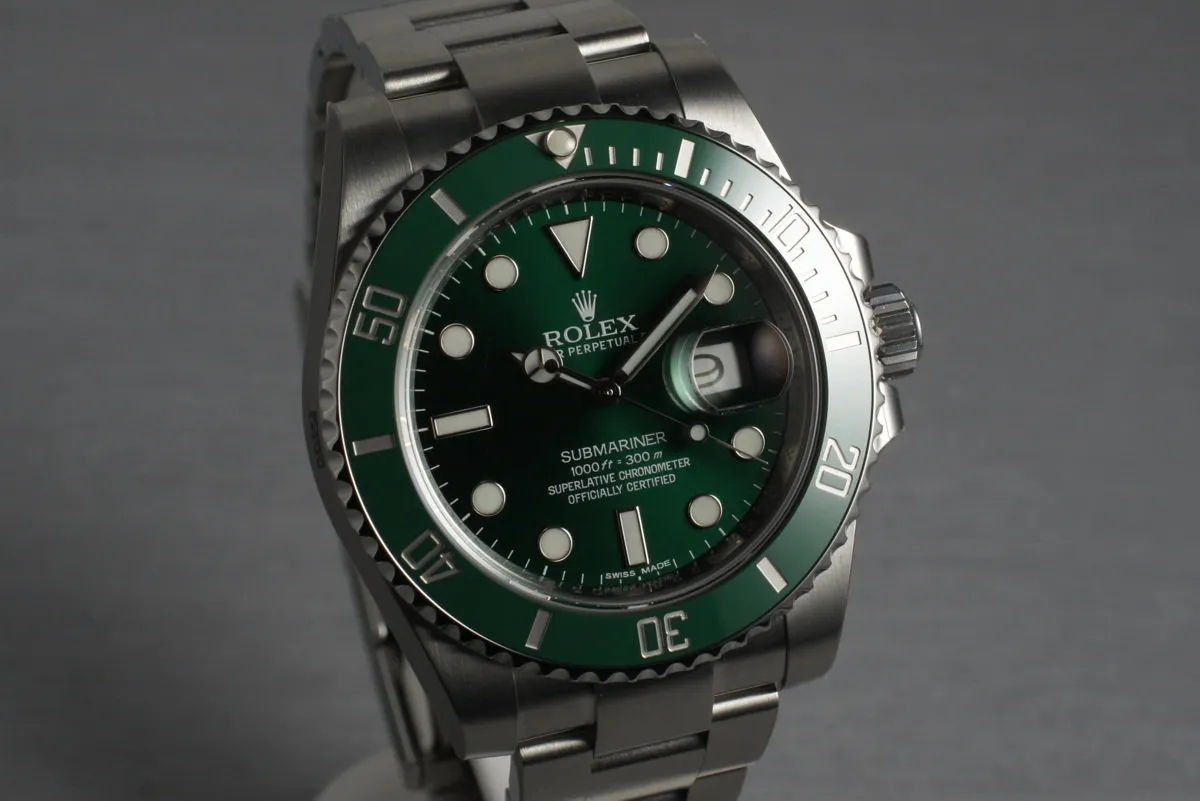 2013 Rolex Green Submariner 116610LV with Box and Papers