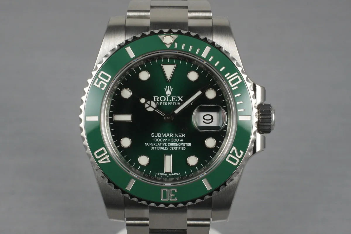 2013 Rolex Green Submariner 116610LV with Box and Papers