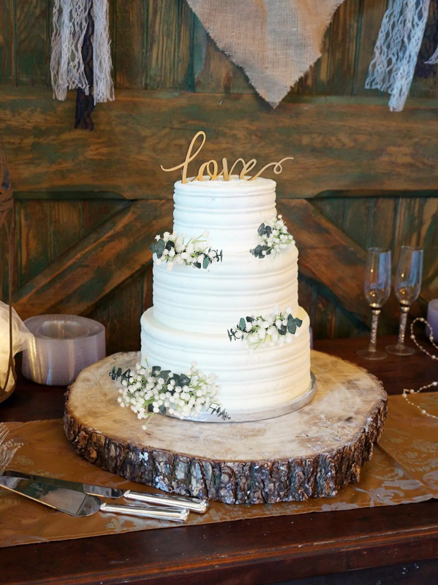 4Pcs Ecalyptus & Baby's Breath Cake Flowers Set