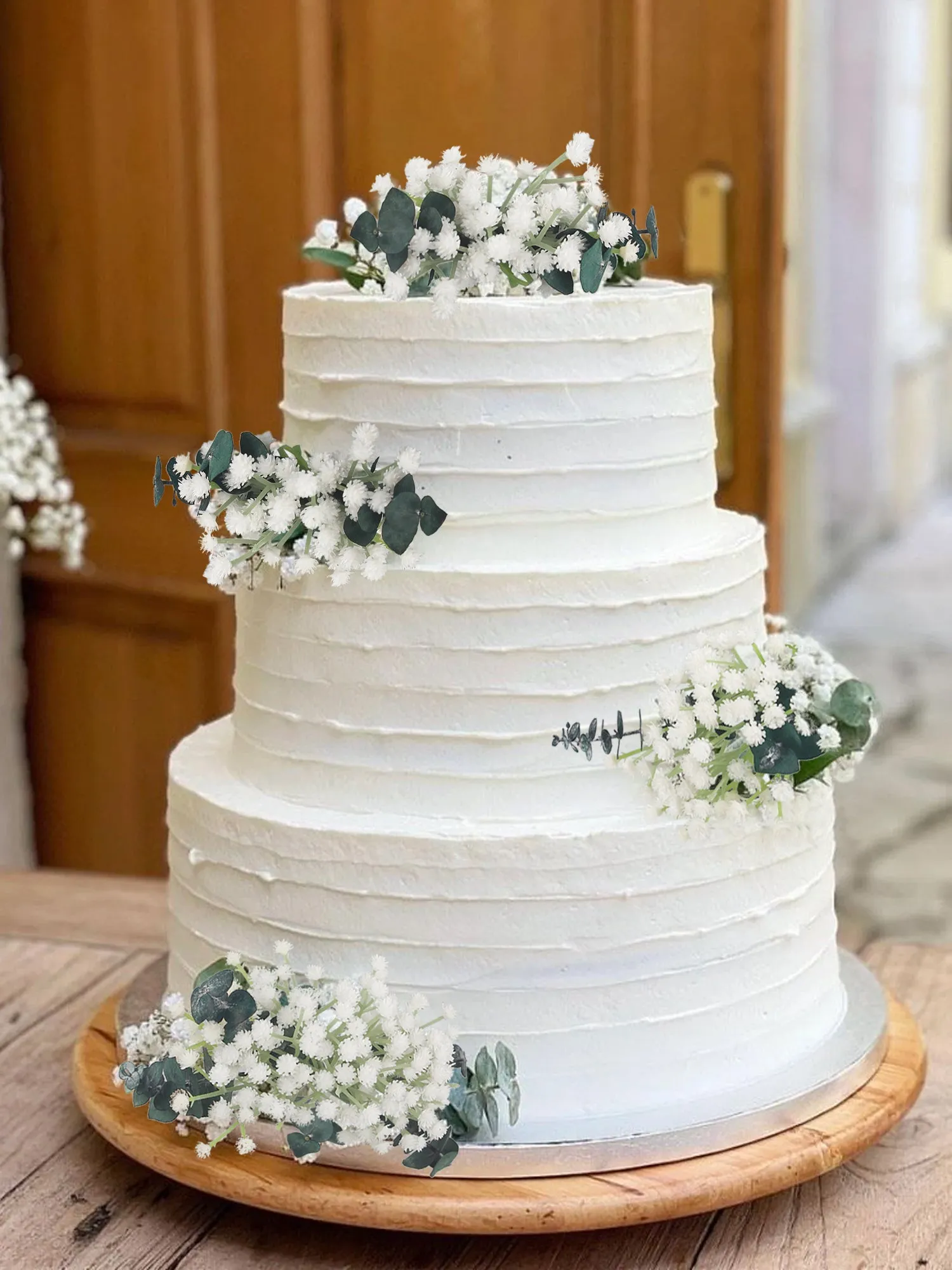 4Pcs Ecalyptus & Baby's Breath Cake Flowers Set
