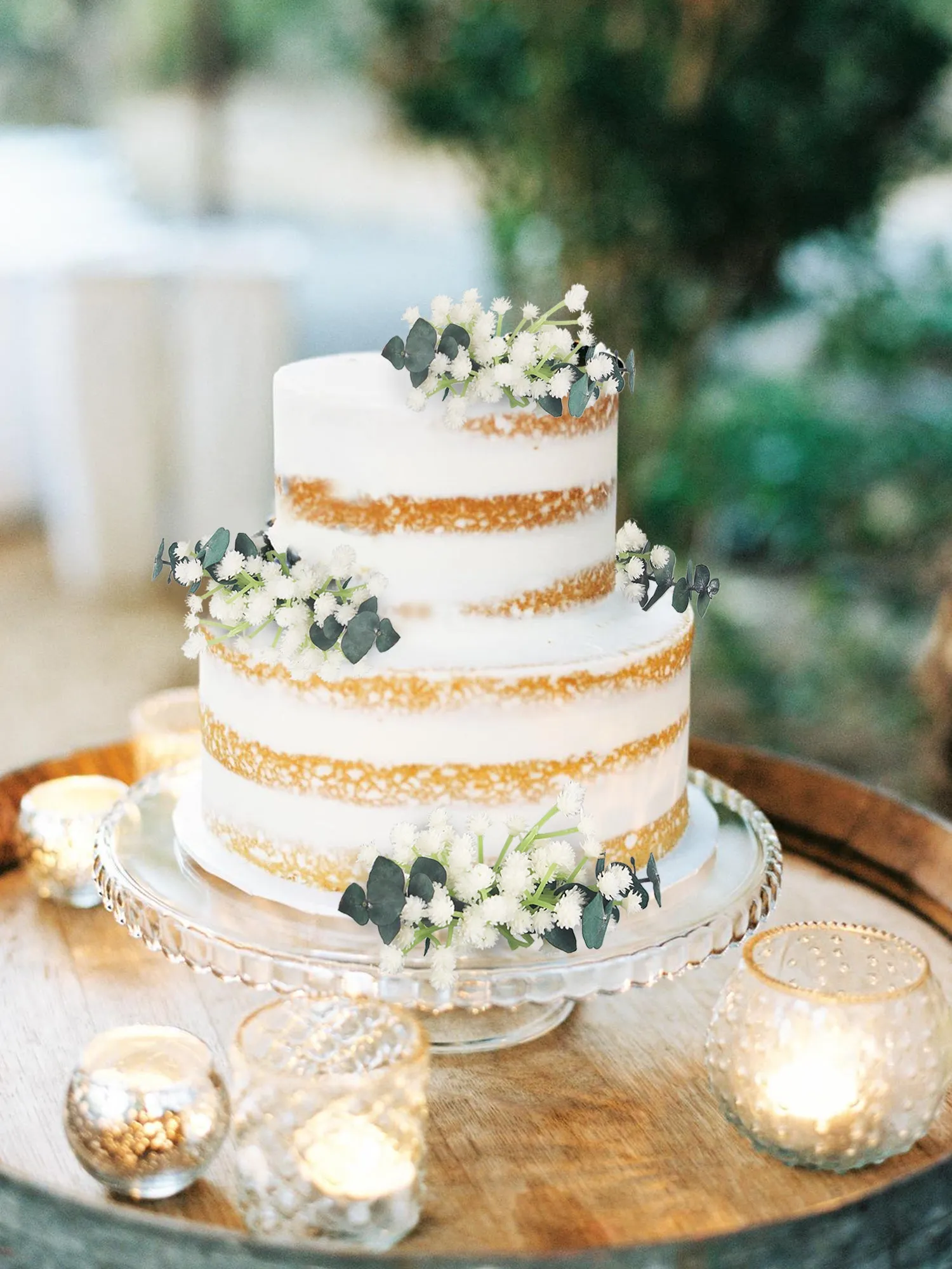 4Pcs Ecalyptus & Baby's Breath Cake Flowers Set