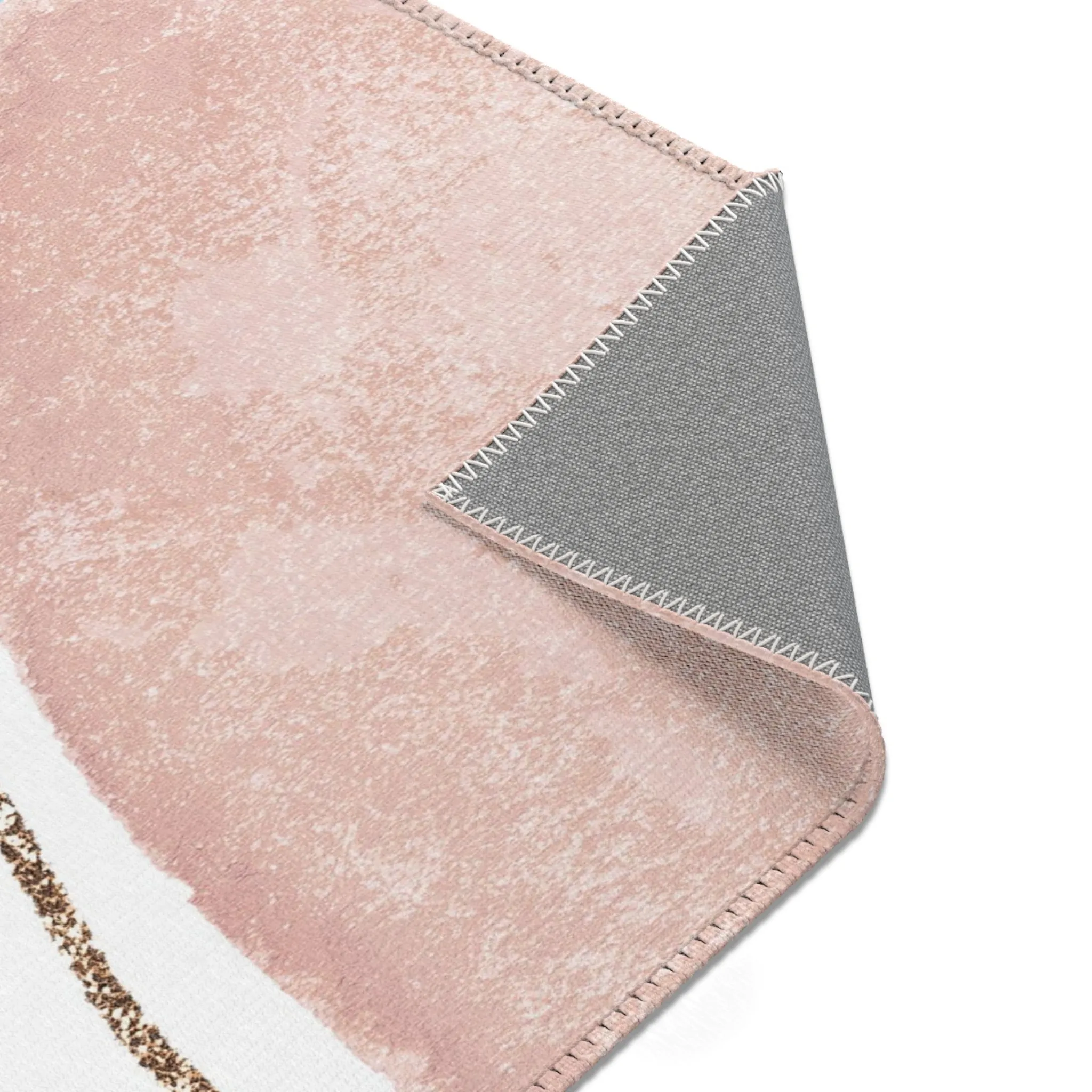 Abstract Boho Rectangle Area Rug | Modern Blush Pink, Sky Blue
