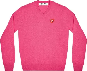 Comme des Garçons PLAY Double Heart Logo V-Neck Sweater 'Pink', pink