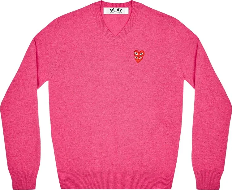 Comme des Garçons PLAY Double Heart Logo V-Neck Sweater 'Pink', pink
