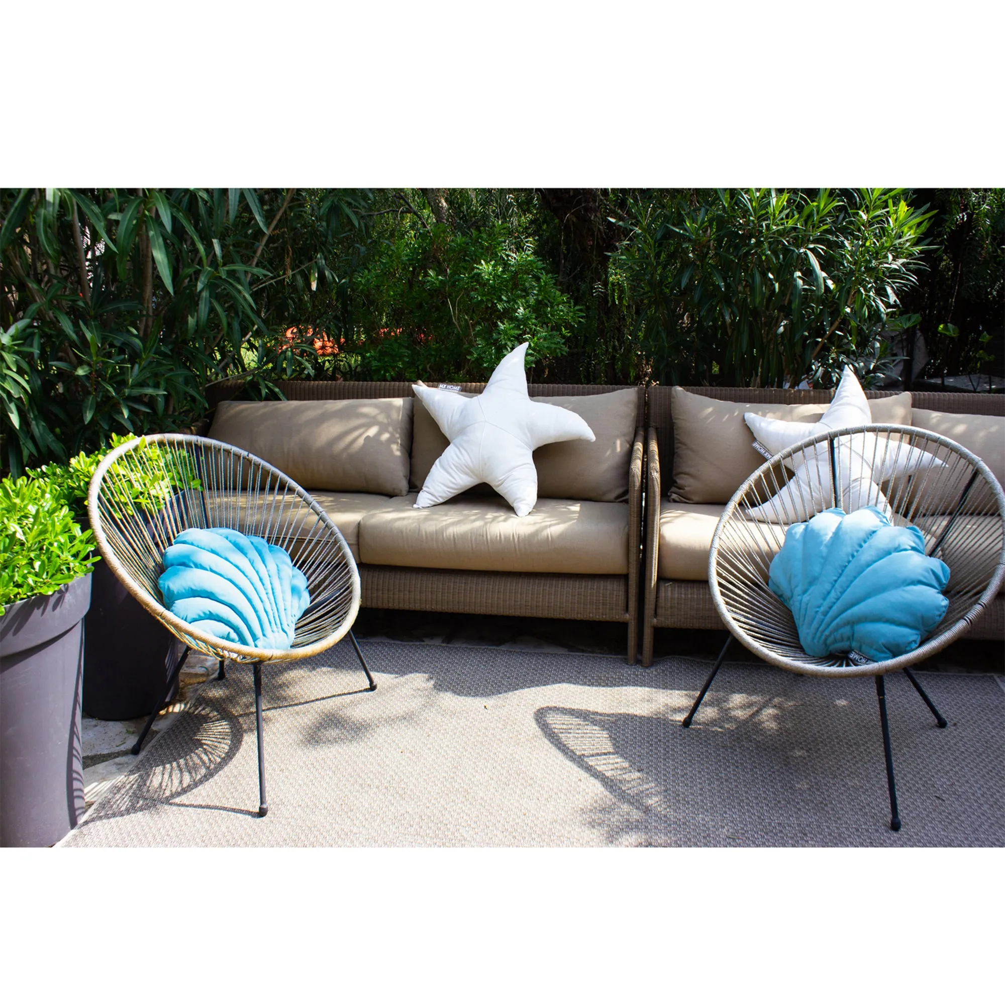 Coussin coquillage - Raphia ou Blanc ou Bleu - Extérieur