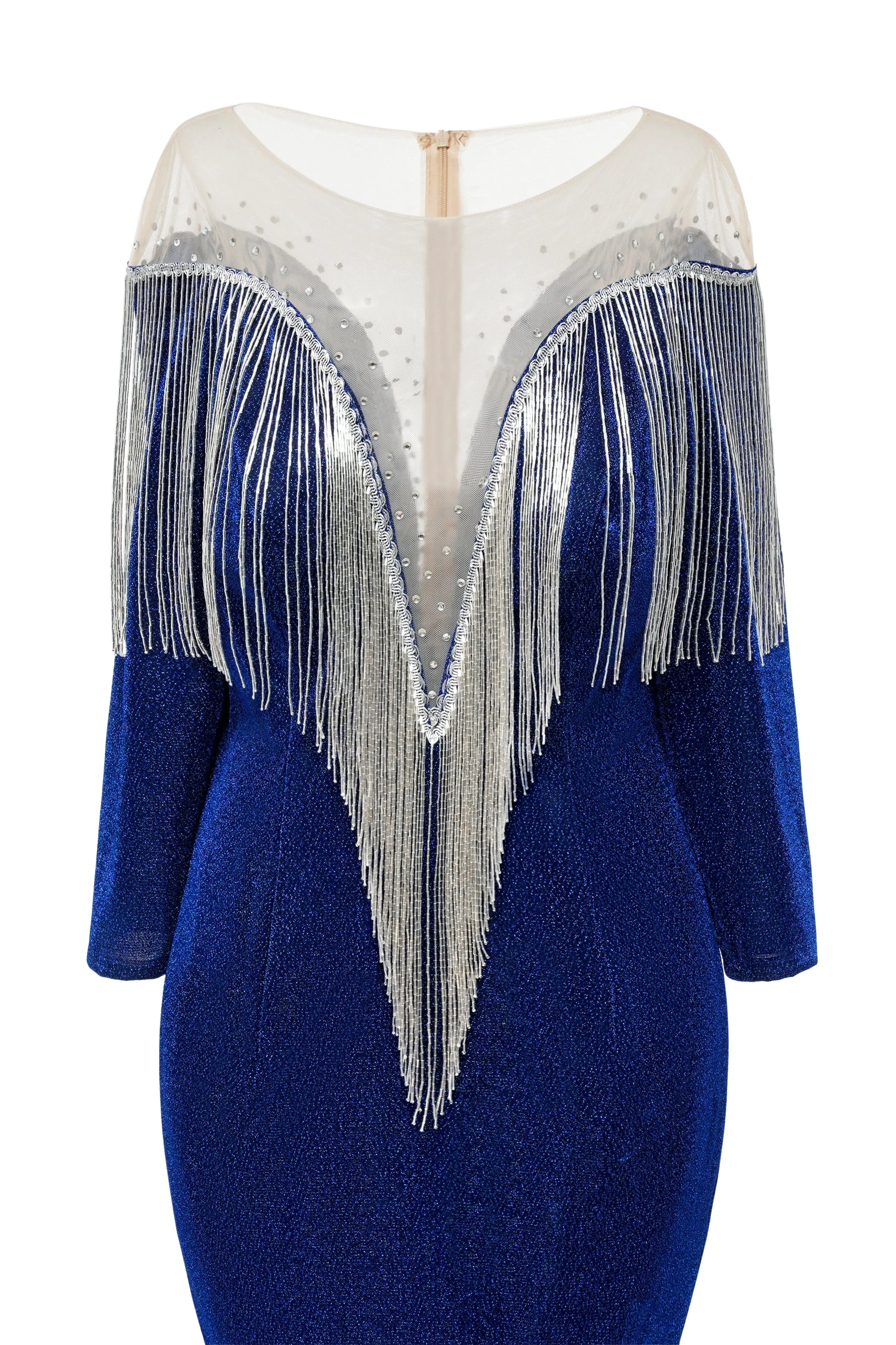 Deep V-neck Shiny Royal Blue Prom Dresses Long sleeves Mermaid Evening Party Dresses