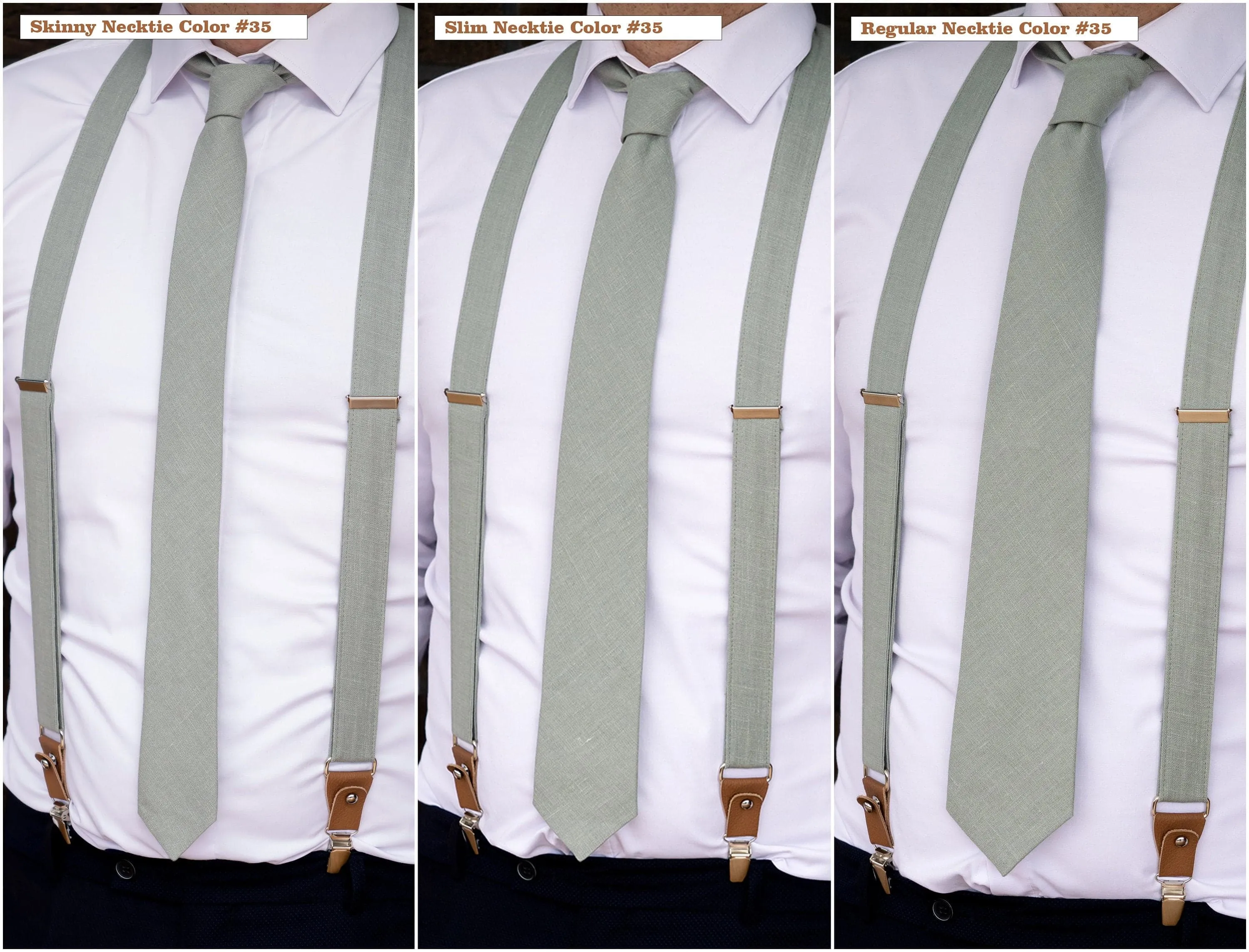 Dusty Sage Green Groomsmen Set: Wedding Suspenders, Bow Ties & Pocket Squares
