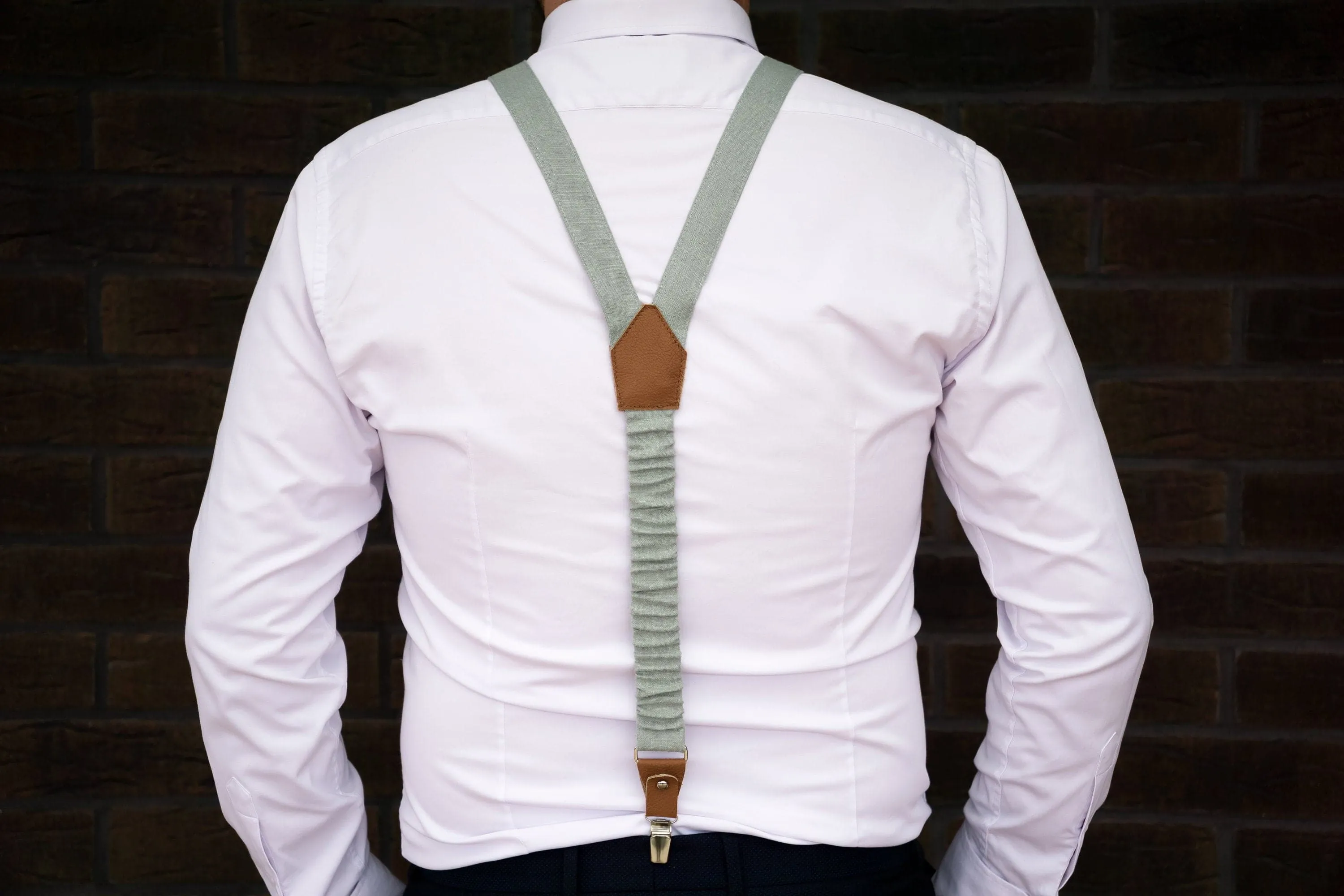 Dusty Sage Green Groomsmen Set: Wedding Suspenders, Bow Ties & Pocket Squares