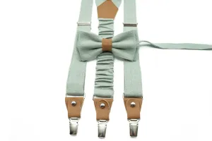 Dusty Sage Green Groomsmen Set: Wedding Suspenders, Bow Ties & Pocket Squares