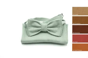 Elegant Dusty Sage Linen Bow Tie and Pocket Square Set