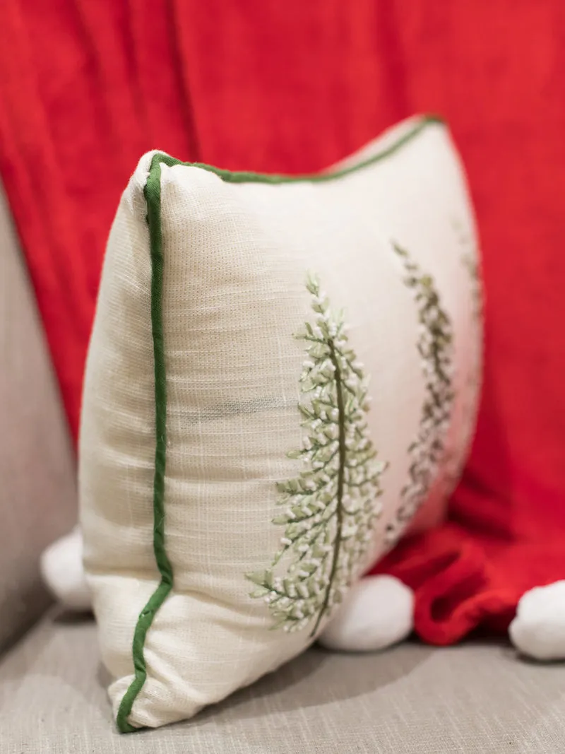 Embroidered Three Trees Pillow - Ivory
