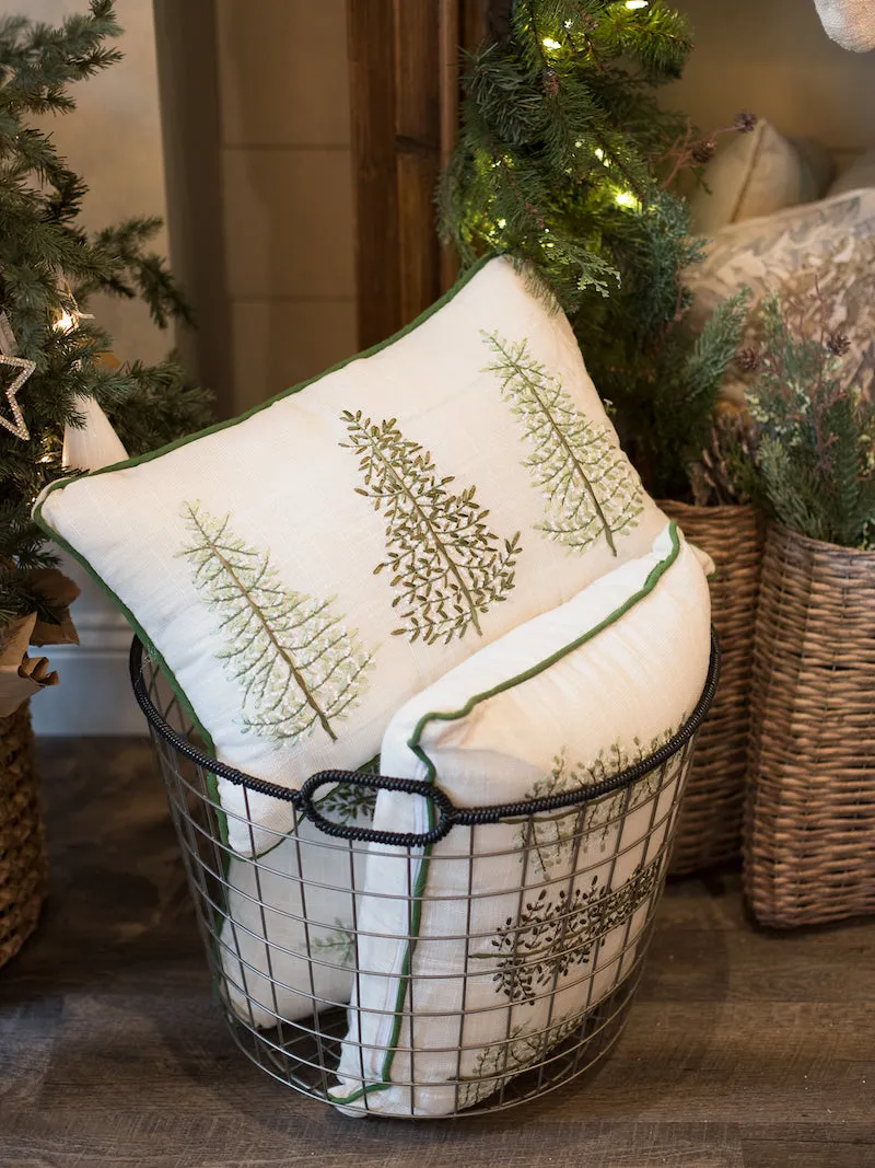 Embroidered Three Trees Pillow - Ivory