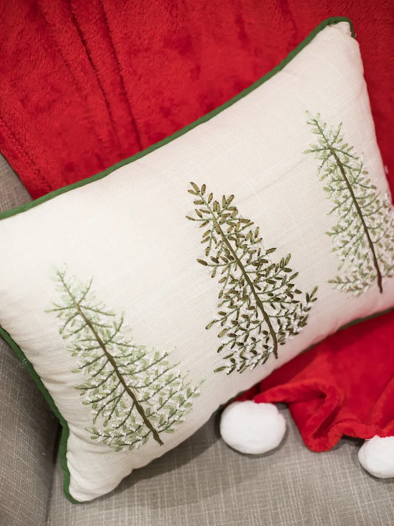 Embroidered Three Trees Pillow - Ivory