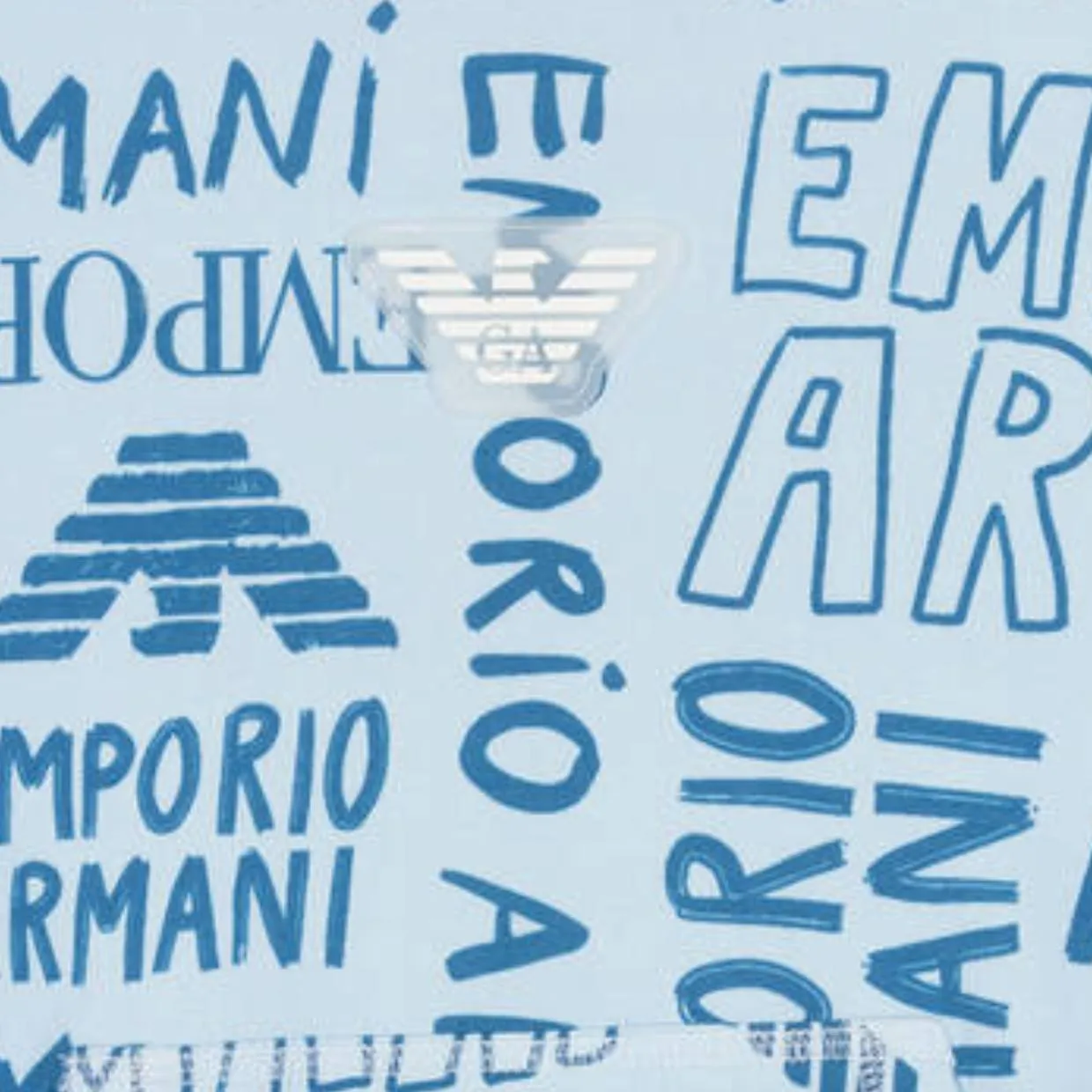 Emporio Armani Kids All-Over Logo Lettering Sky Blue Hoodie
