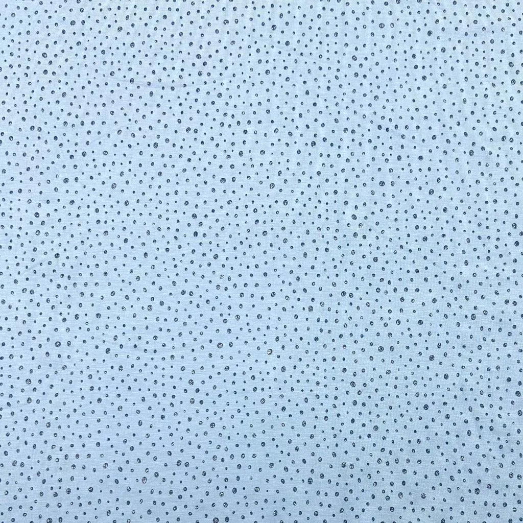 Glitter Dots on Blue Cotton Jersey Fabric