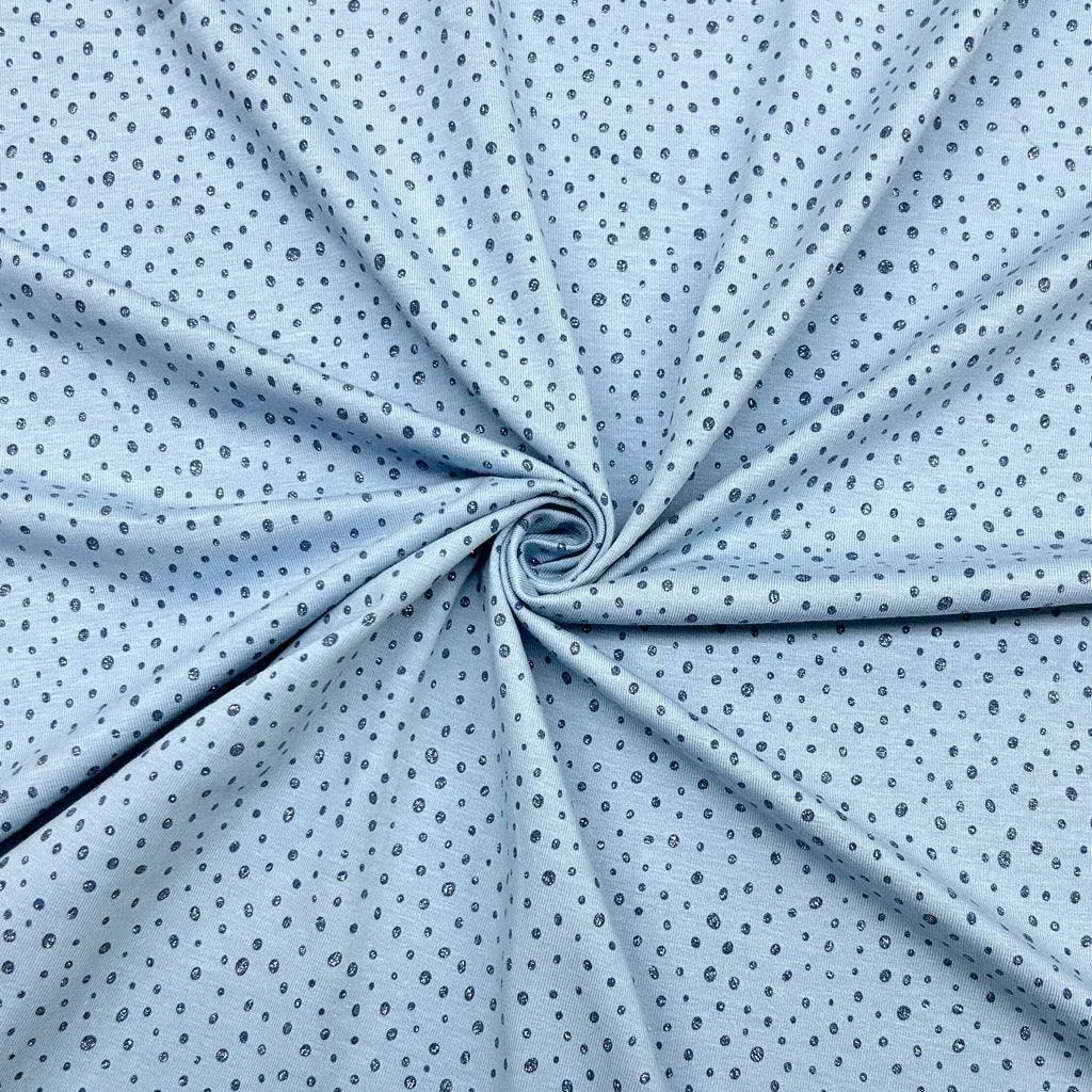 Glitter Dots on Blue Cotton Jersey Fabric