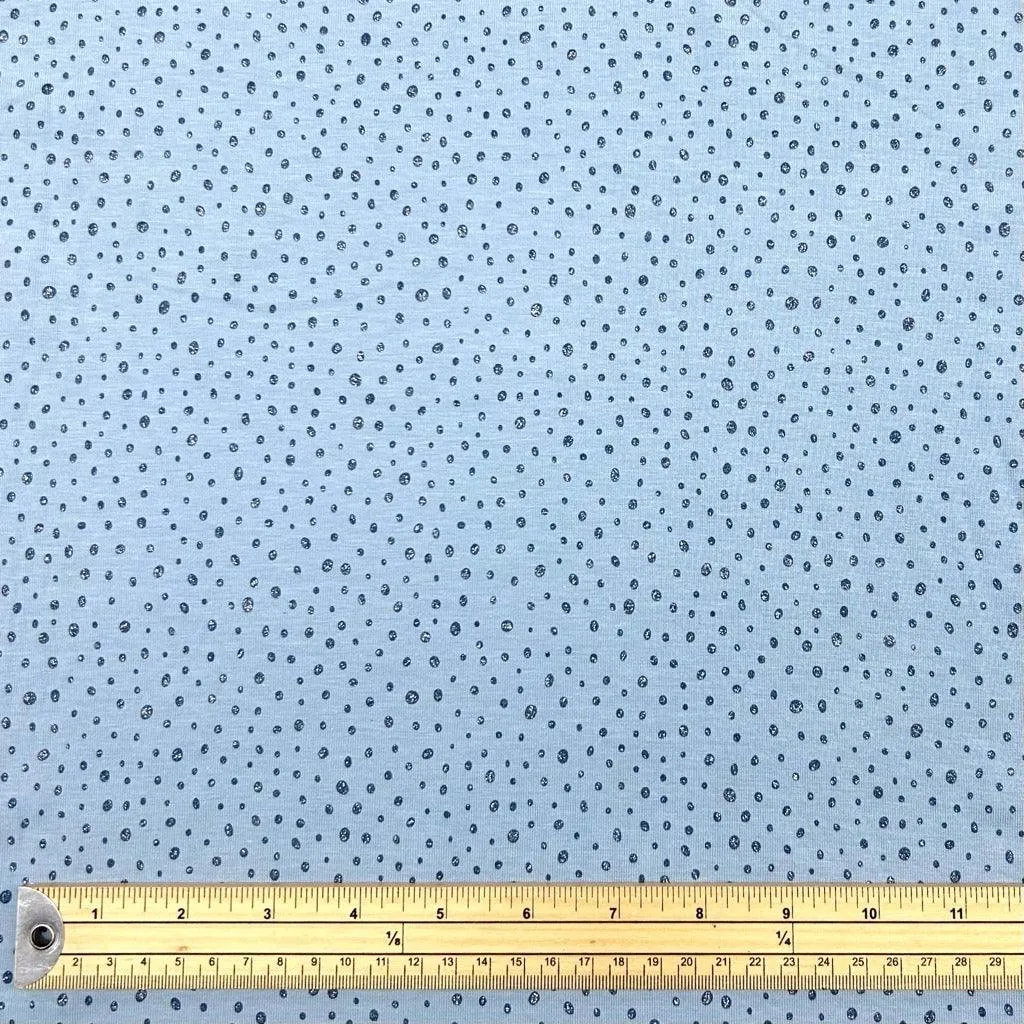Glitter Dots on Blue Cotton Jersey Fabric