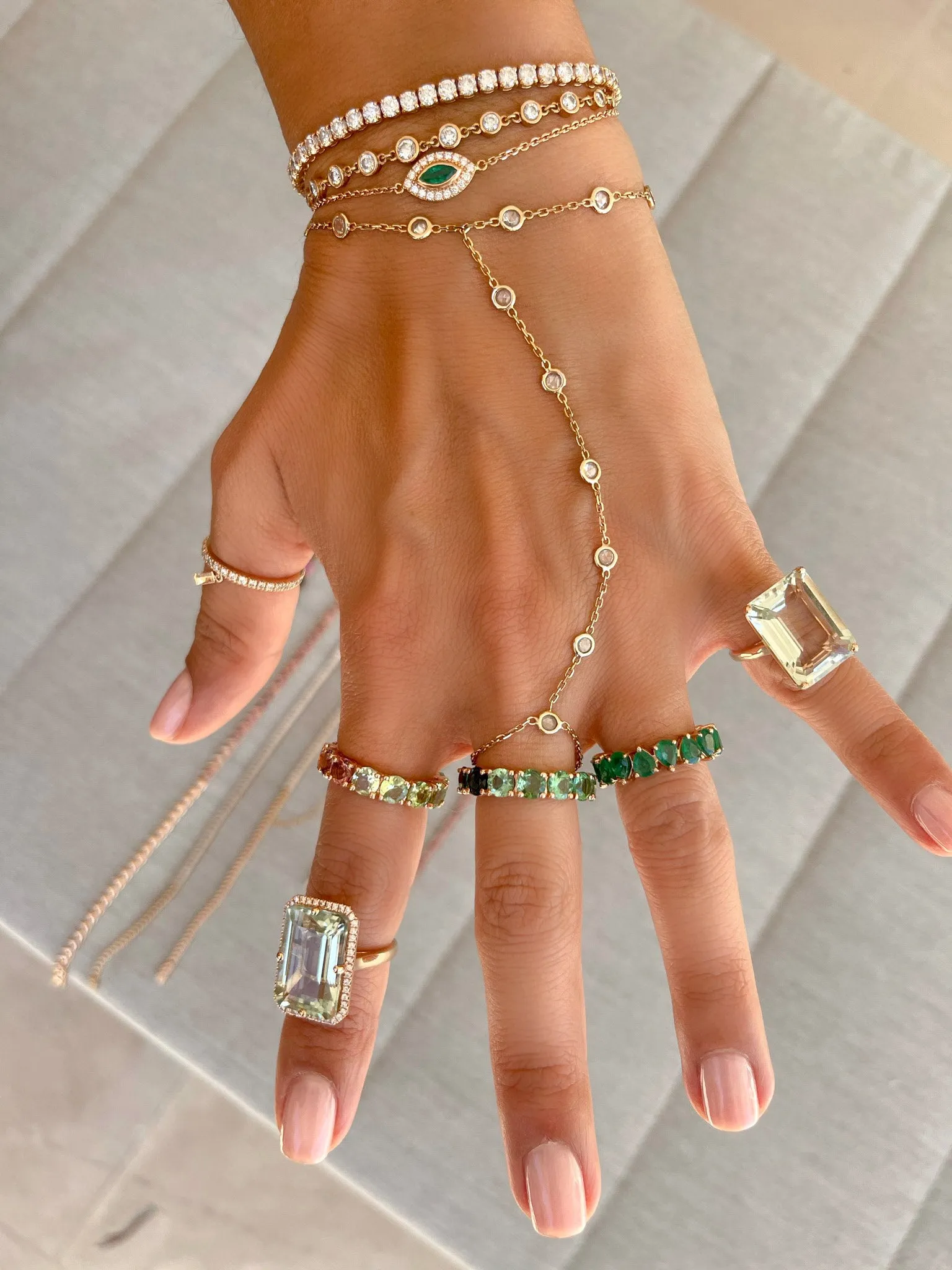 Green / Pink Tourmaline Eternity Ring