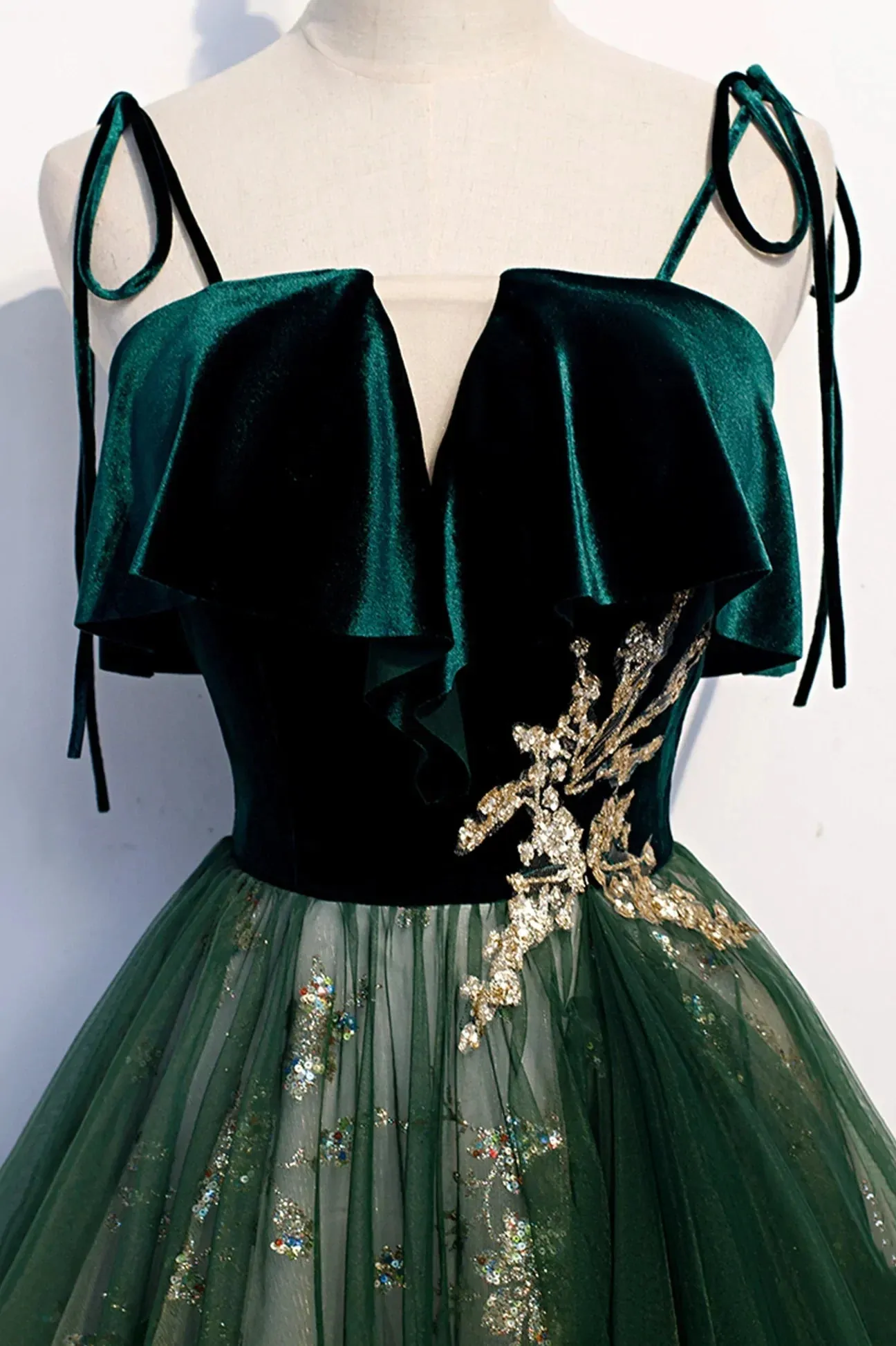 Green Velvet Long Prom Dresses A-Line Evening Dresses