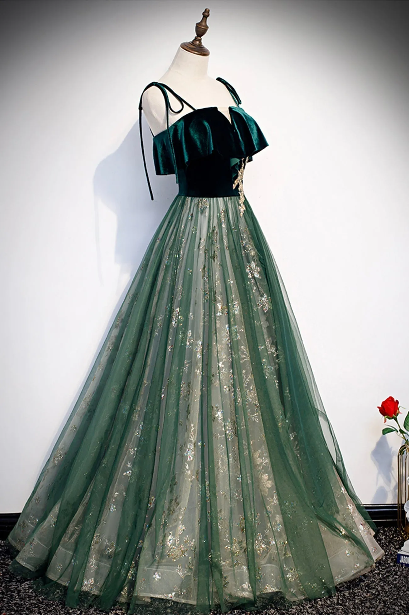 Green Velvet Long Prom Dresses A-Line Evening Dresses