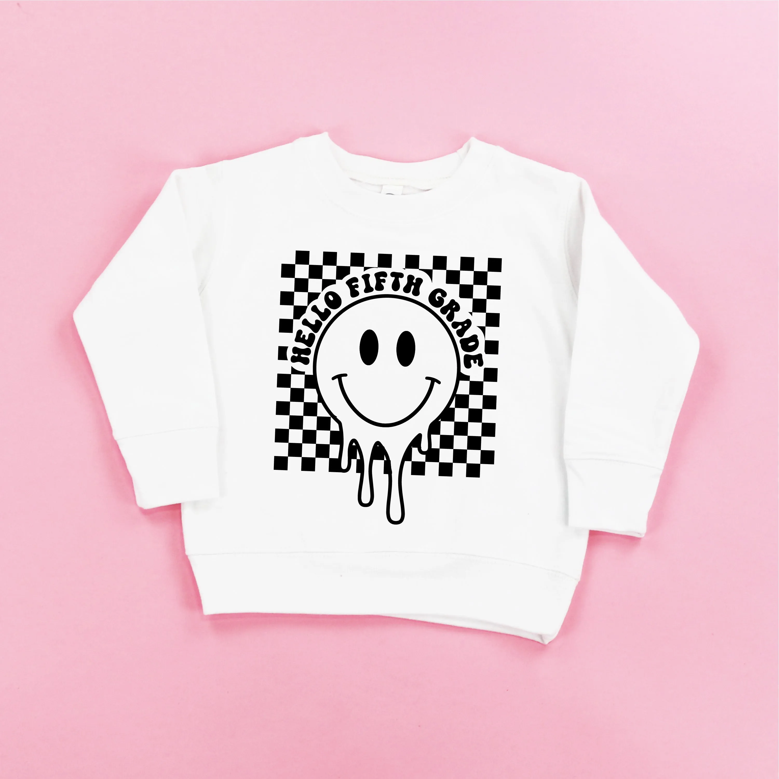 Hello Fifth Grade - Checker Smiley - Child Sweater
