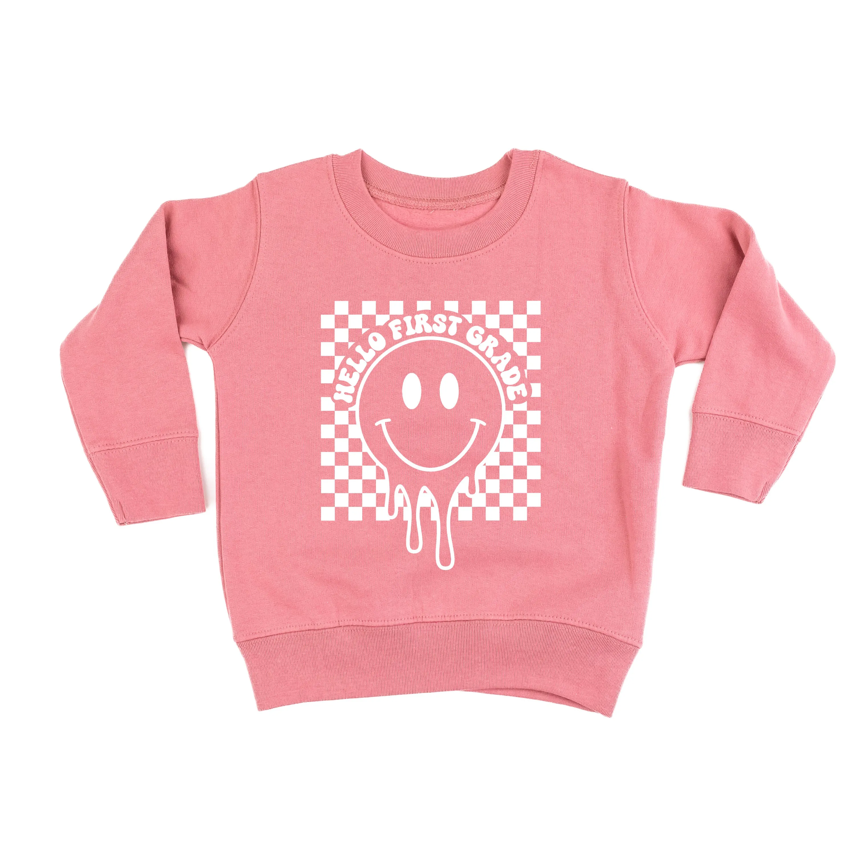 Hello First Grade - Checker Smiley - Child Sweater