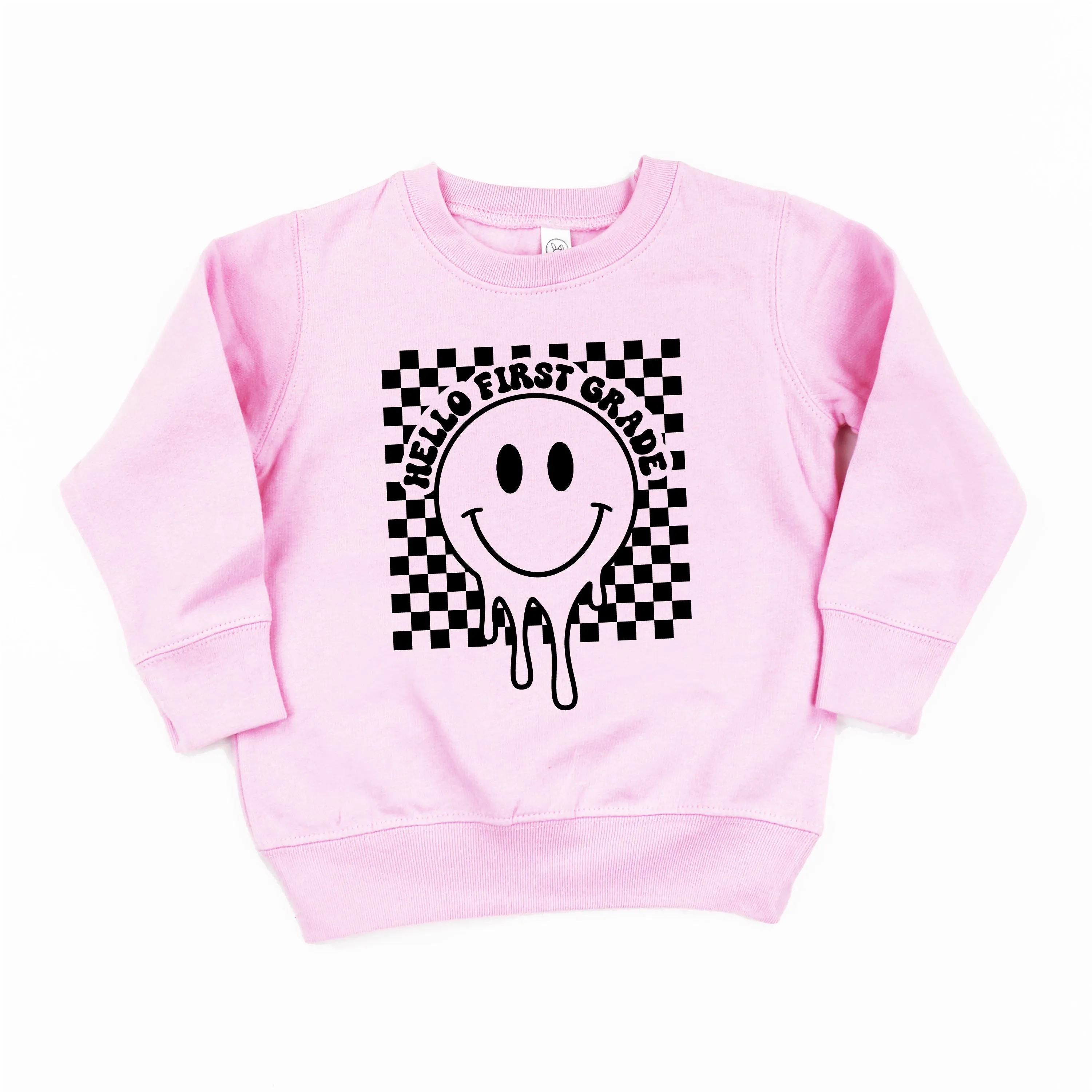 Hello First Grade - Checker Smiley - Child Sweater