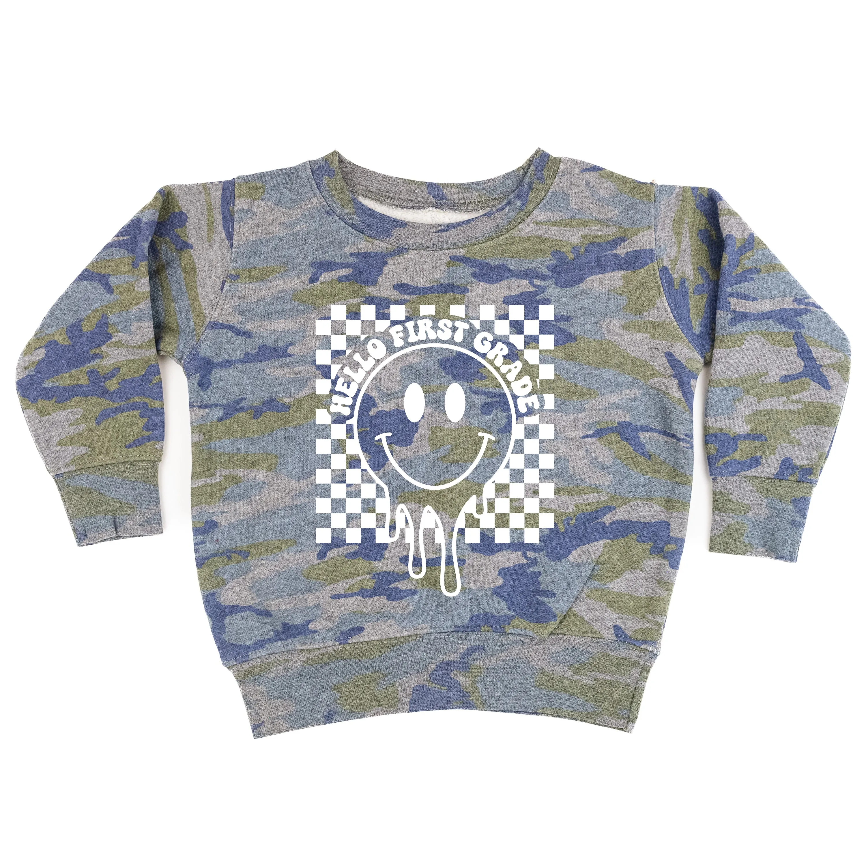 Hello First Grade - Checker Smiley - Child Sweater