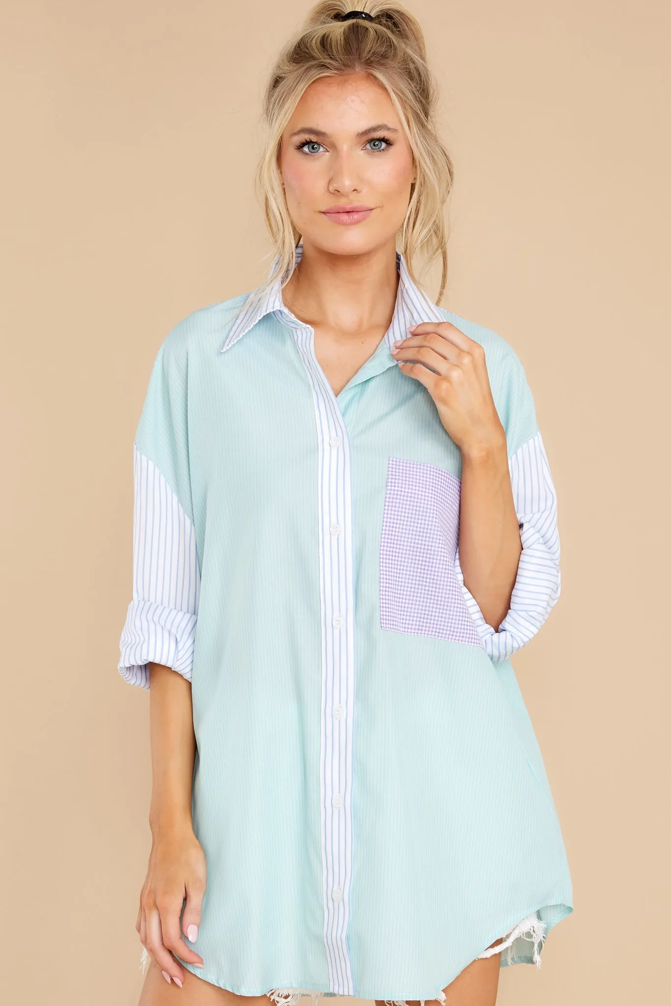 In The Long Run Mint Colorblock Top