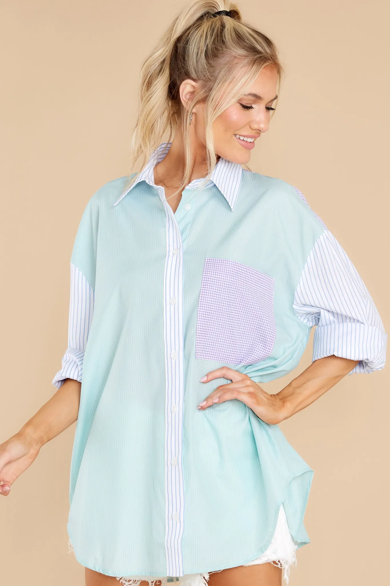 In The Long Run Mint Colorblock Top