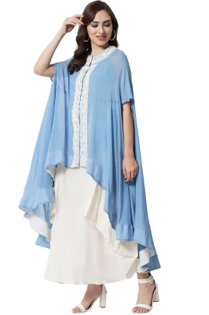 JAHANARA SOFT BLUE LACY ANTIFIT KURTA WITH DHOTI