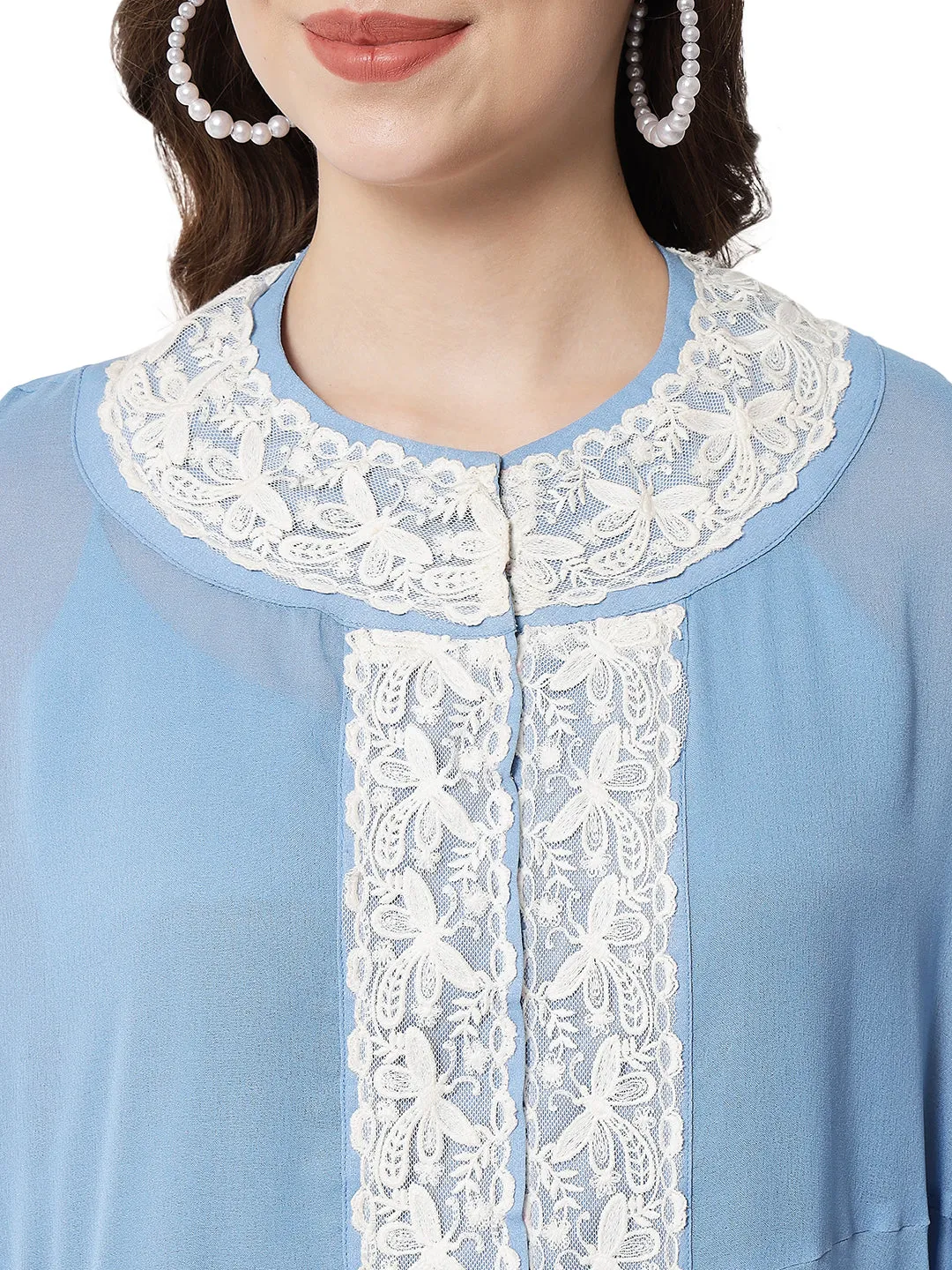JAHANARA SOFT BLUE LACY ANTIFIT KURTA WITH DHOTI