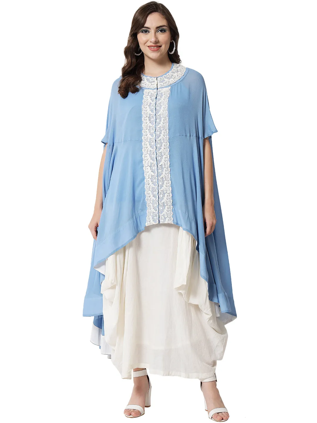 JAHANARA SOFT BLUE LACY ANTIFIT KURTA WITH DHOTI