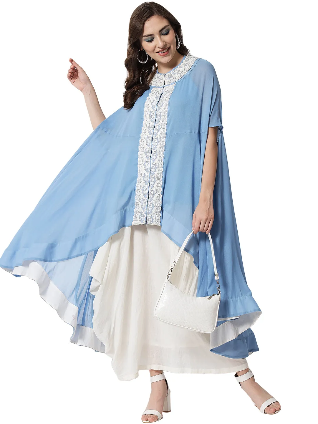JAHANARA SOFT BLUE LACY ANTIFIT KURTA WITH DHOTI