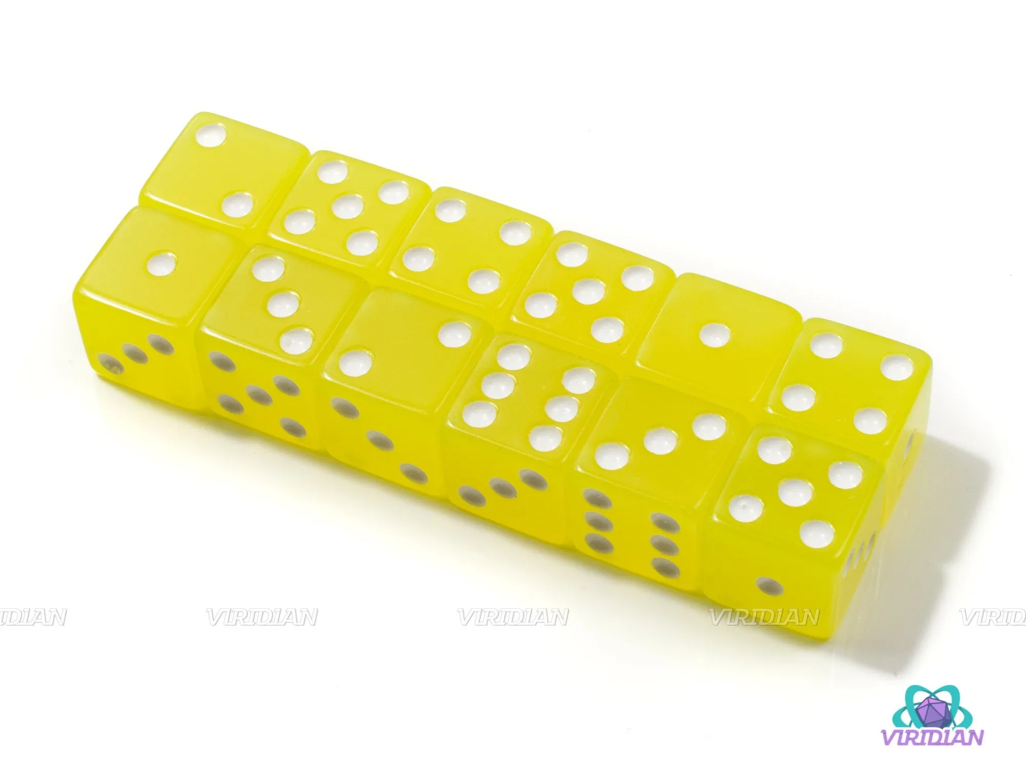 Lemon Glow In The Dark | (12) 16mm Acrylic Yellow Pipped D6 Dice