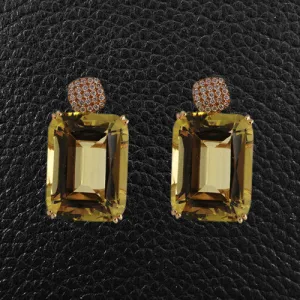 Lemon Quartz & Diamond Earrings