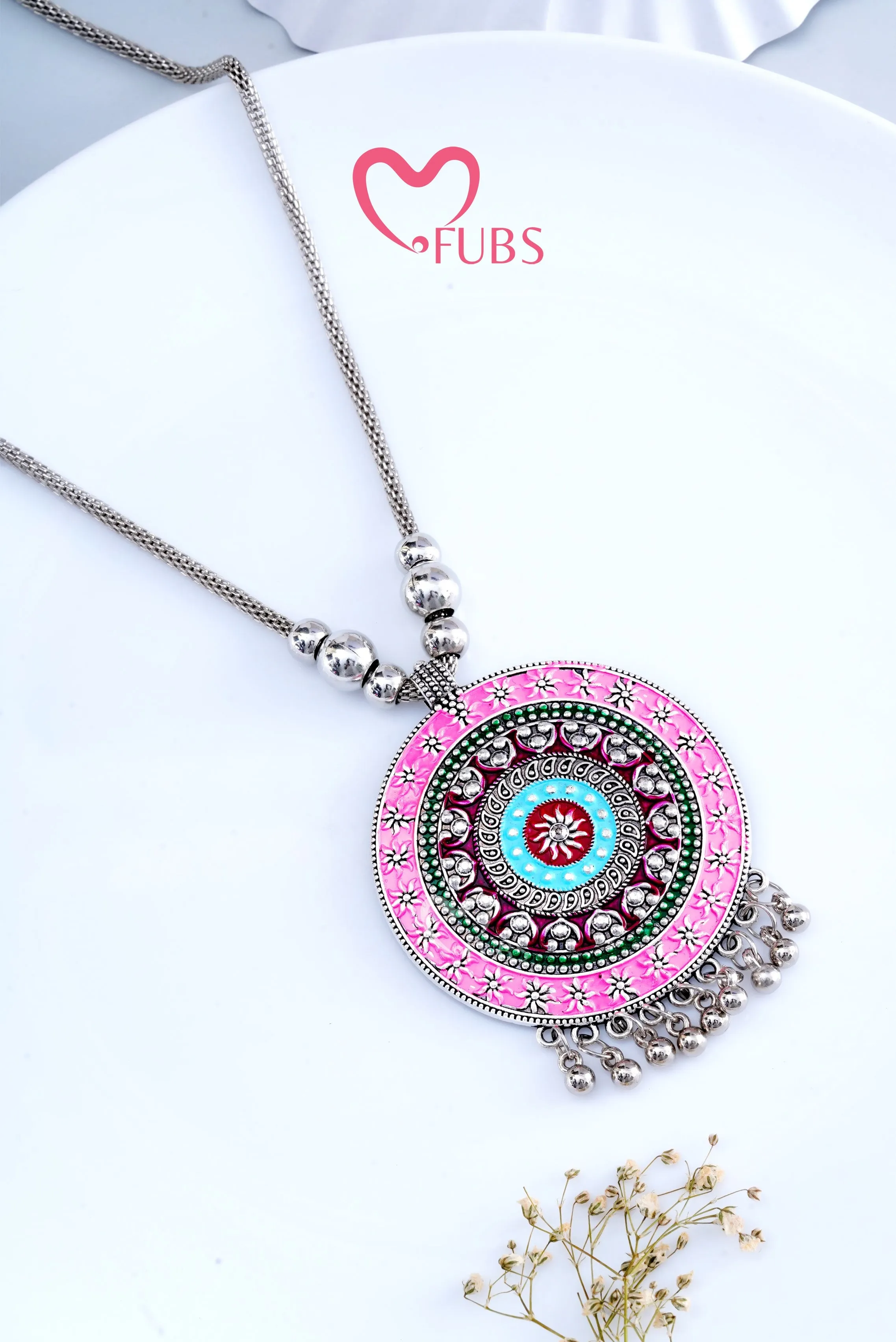 Light Pink Oxidized Garba Glam Necklace
