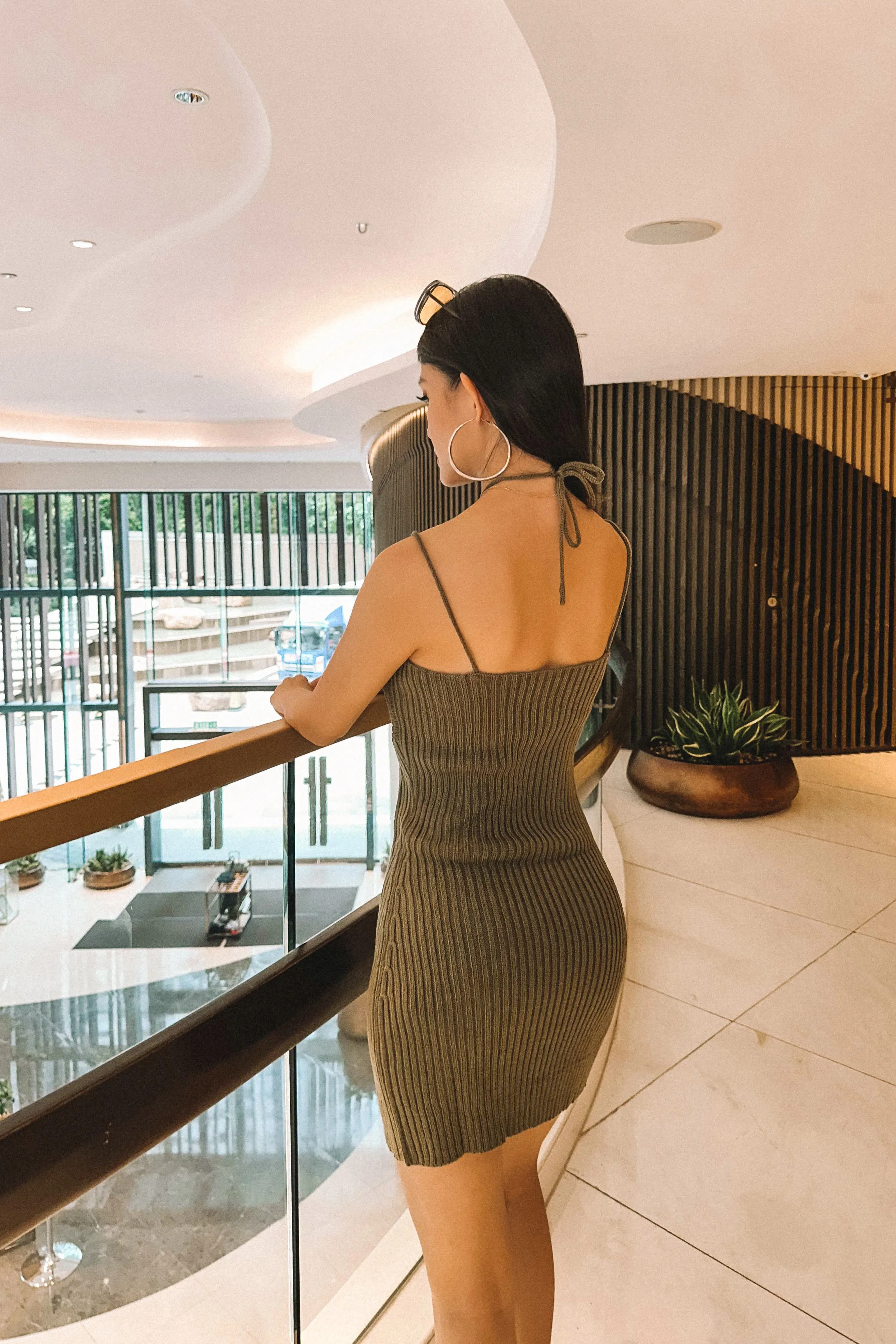 Maye Halter Knit Dress in Olive
