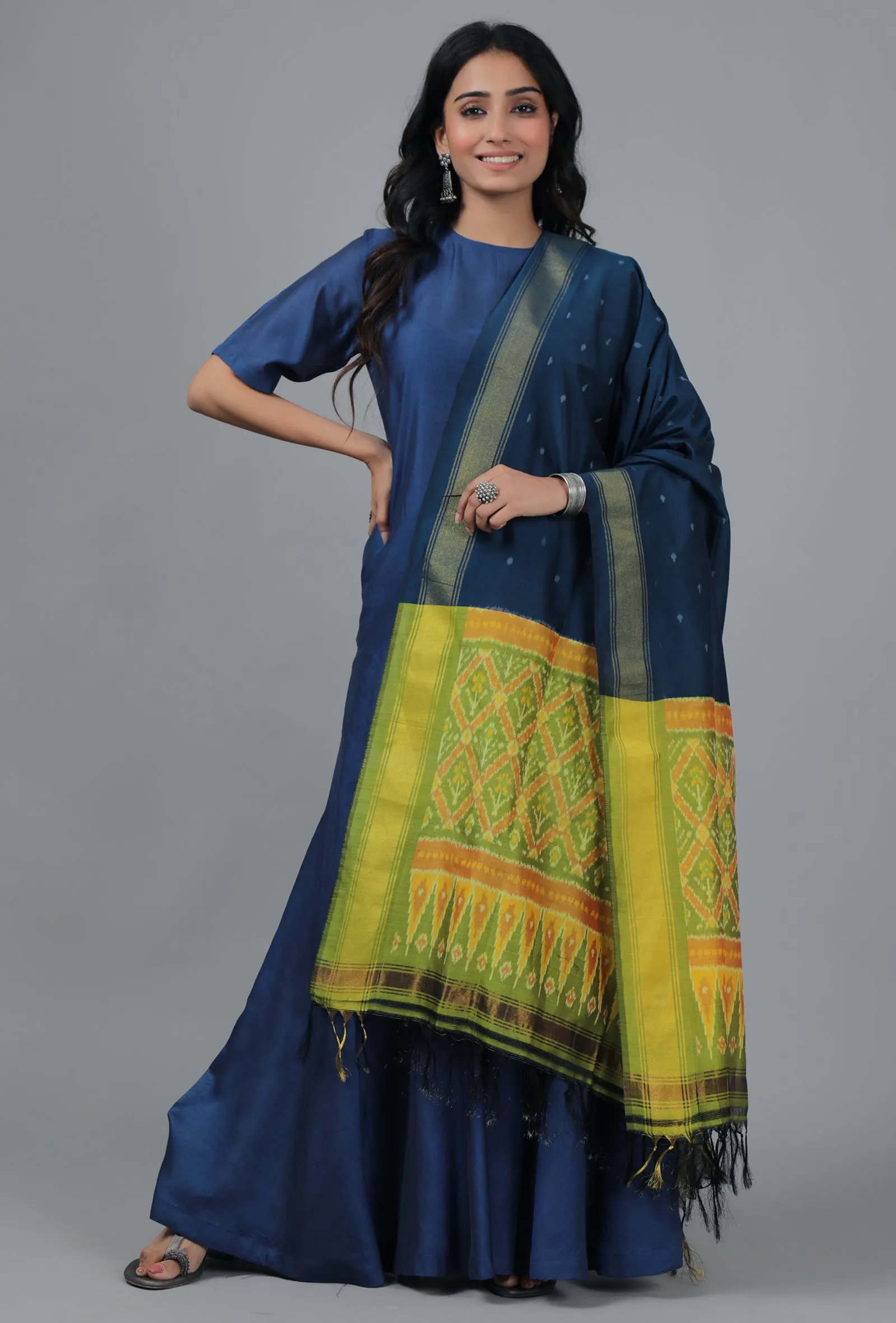 Midnight Blue & Lemon Yellow Ikat Dupatta