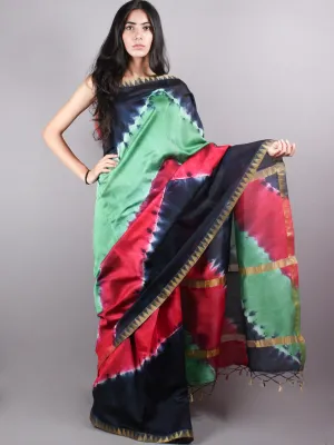 Multi Color Mint Green Marvel Hand Shibori Dyed in Natural Colors Chanderi Saree with Geecha Border - S03170136