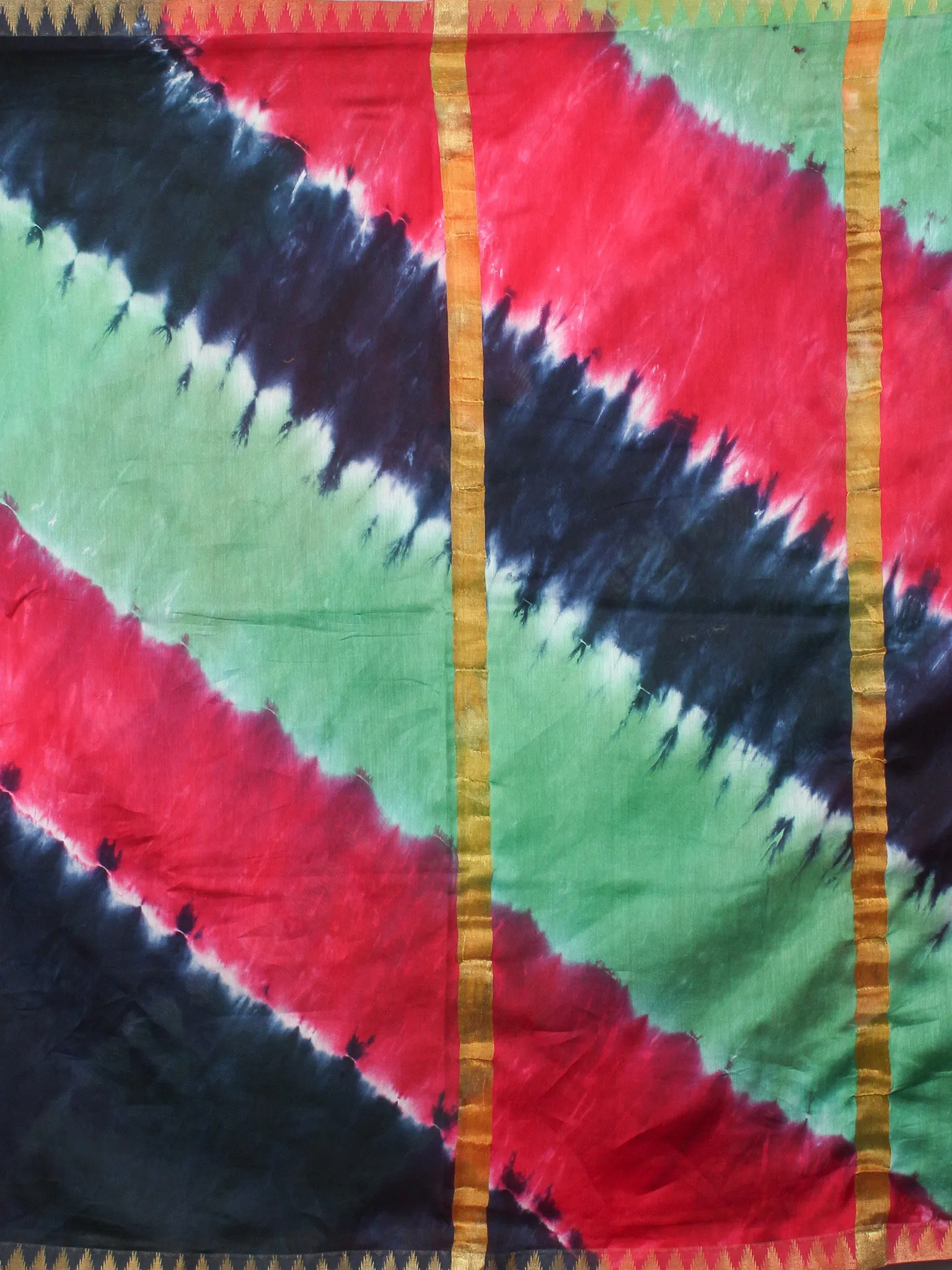 Multi Color Mint Green Marvel Hand Shibori Dyed in Natural Colors Chanderi Saree with Geecha Border - S03170136