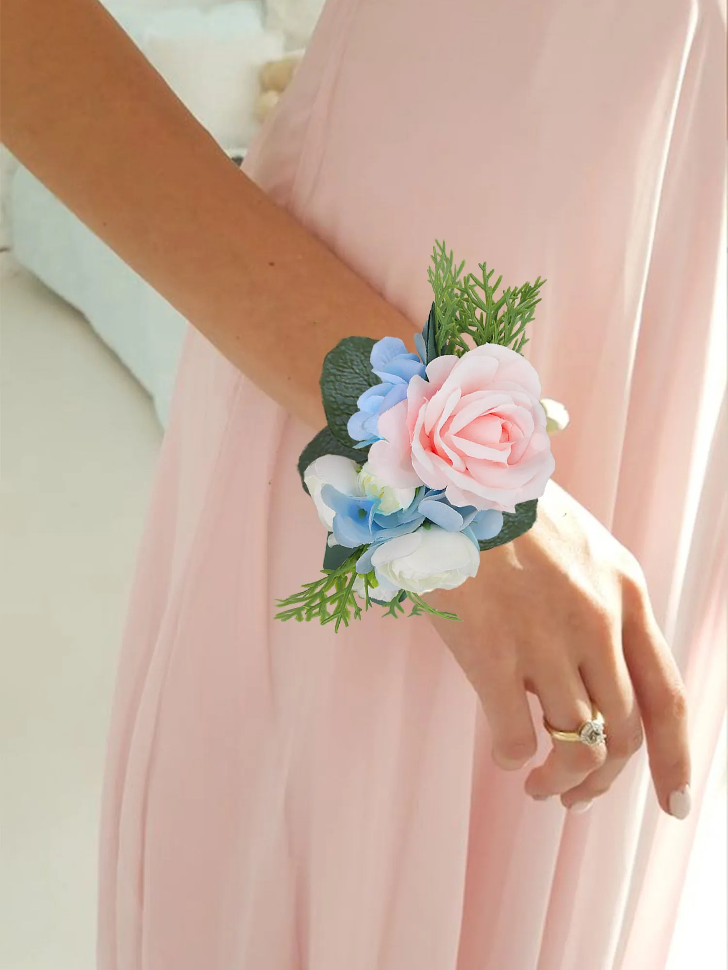 Pink & Baby Blue Wrist Corsage