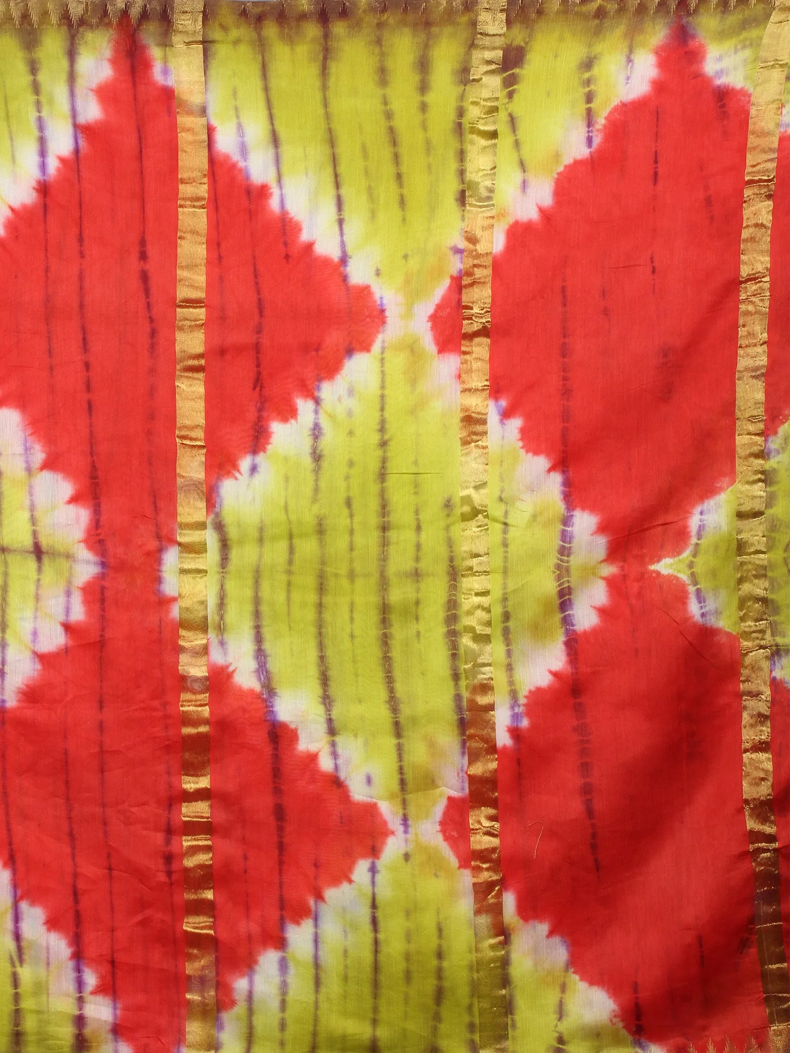 Red Mint Green Red Marvel Hand Shibori Dyed in Natural Colors Chanderi Saree with Geecha Border - S03170140