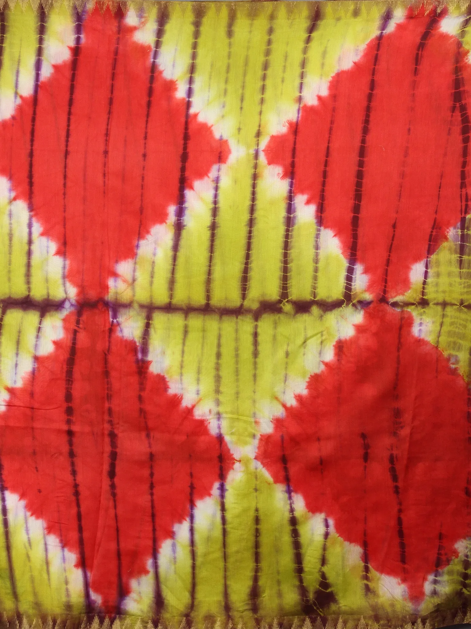 Red Mint Green Red Marvel Hand Shibori Dyed in Natural Colors Chanderi Saree with Geecha Border - S03170140
